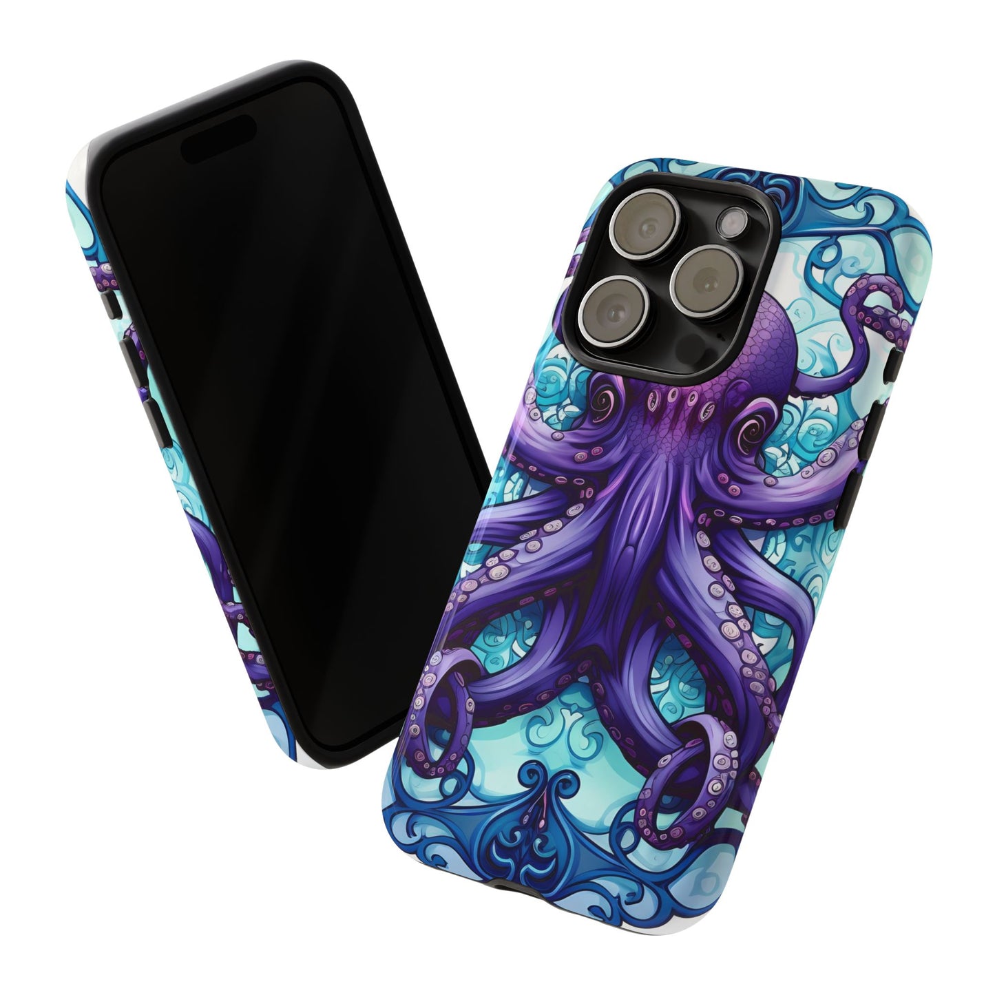Aqua Blue & Purple Octopus Tough Phone Case | Art Nouveau Mandala Design | Device Protection for iPhone, Samsung Galaxy & Google Pixel