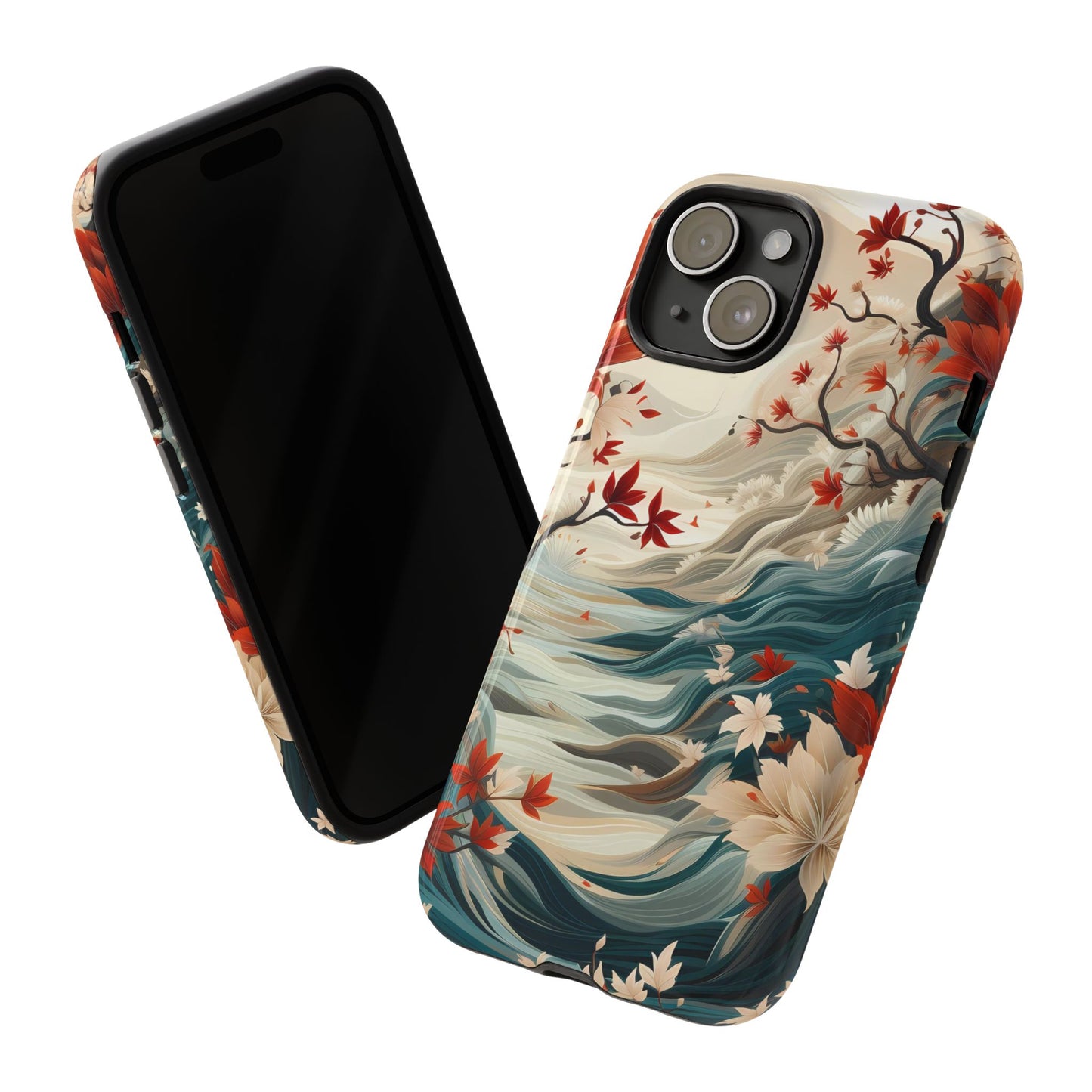 Americana Yuzen Waterfall Floral Phone Case – Artistic Double-Layer Protection for iPhone, Samsung Galaxy, and Google Pixel