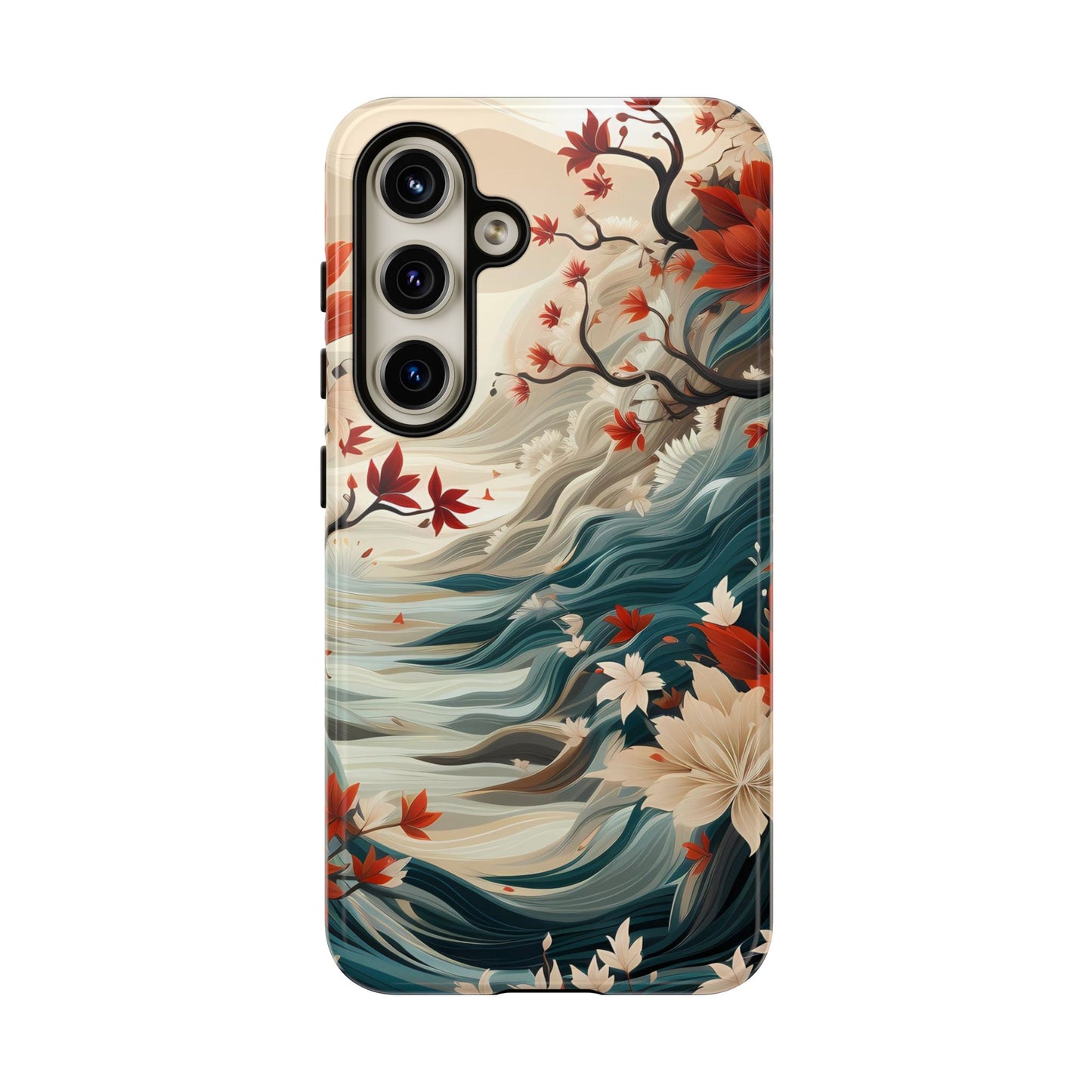 Americana Yuzen Waterfall Floral Phone Case – Artistic Double-Layer Protection for iPhone, Samsung Galaxy, and Google Pixel