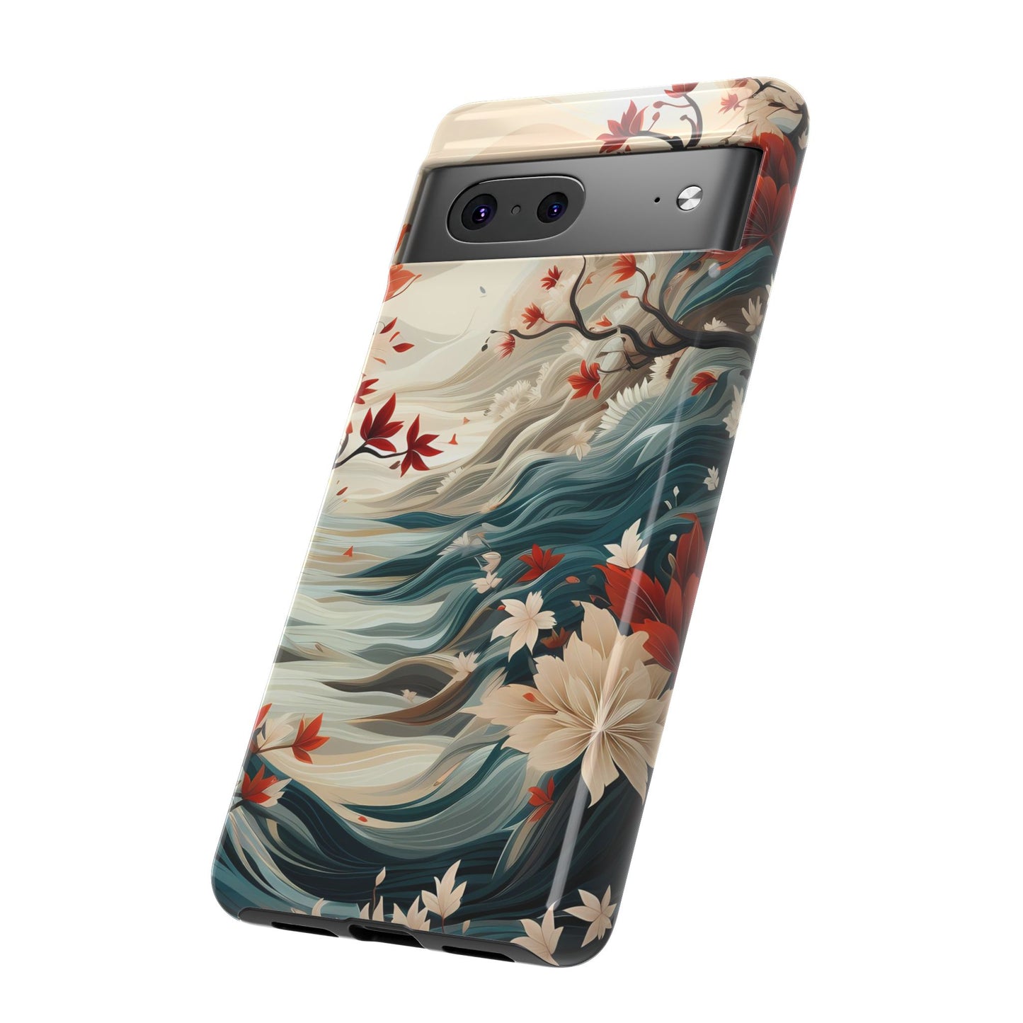 Americana Yuzen Waterfall Floral Phone Case – Artistic Double-Layer Protection for iPhone, Samsung Galaxy, and Google Pixel