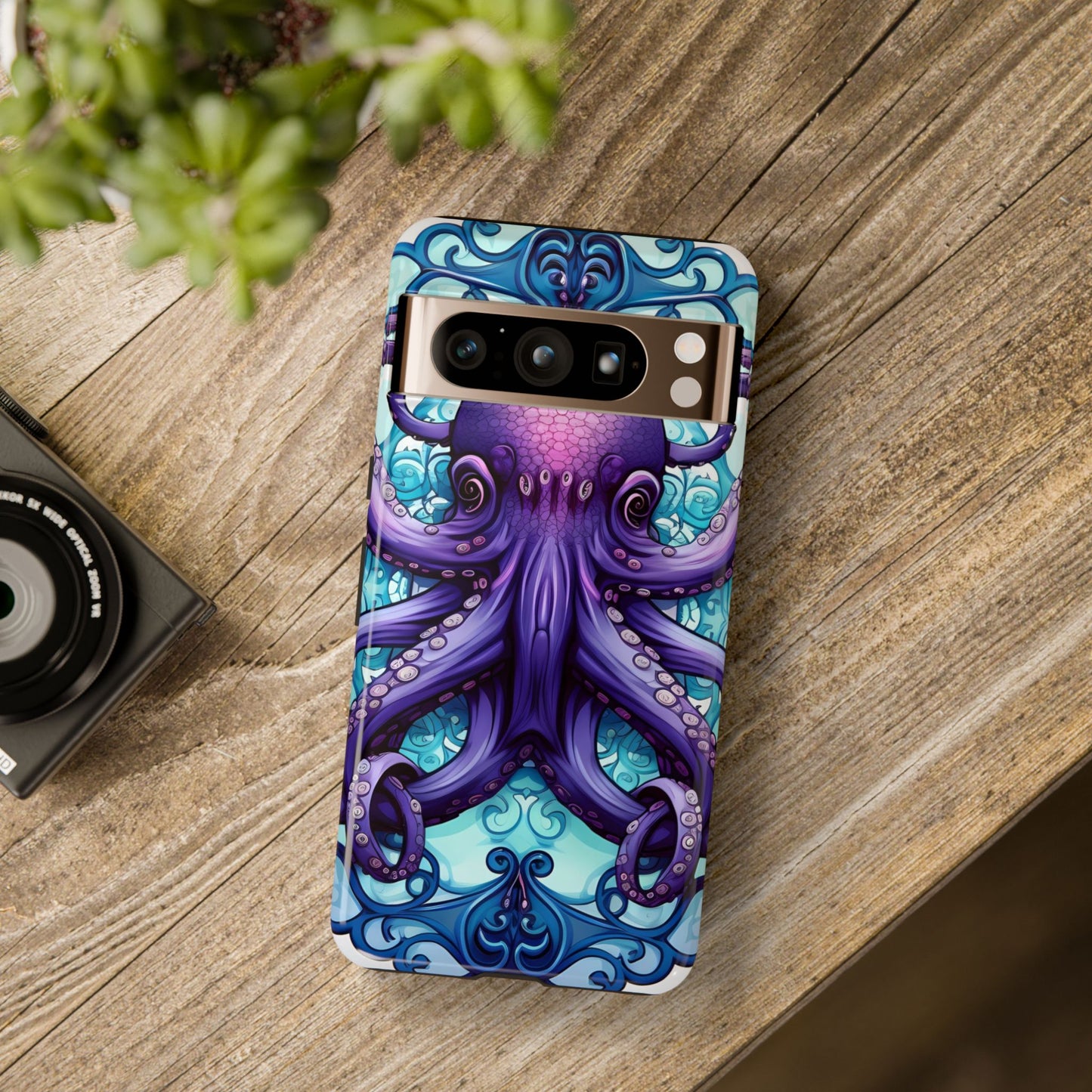 Aqua Blue & Purple Octopus Tough Phone Case | Art Nouveau Mandala Design | Device Protection for iPhone, Samsung Galaxy & Google Pixel