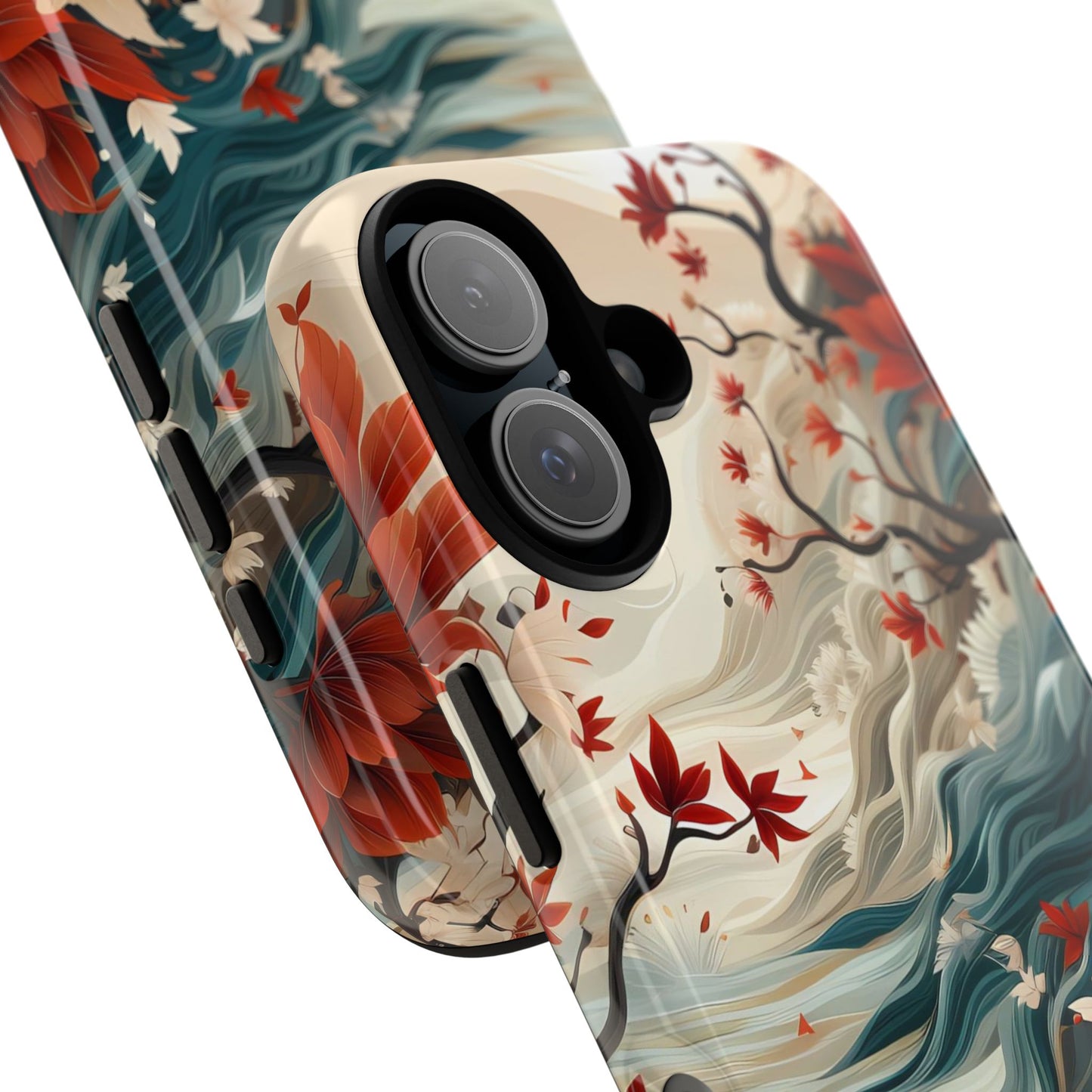 Americana Yuzen Waterfall Floral Phone Case – Artistic Double-Layer Protection for iPhone, Samsung Galaxy, and Google Pixel