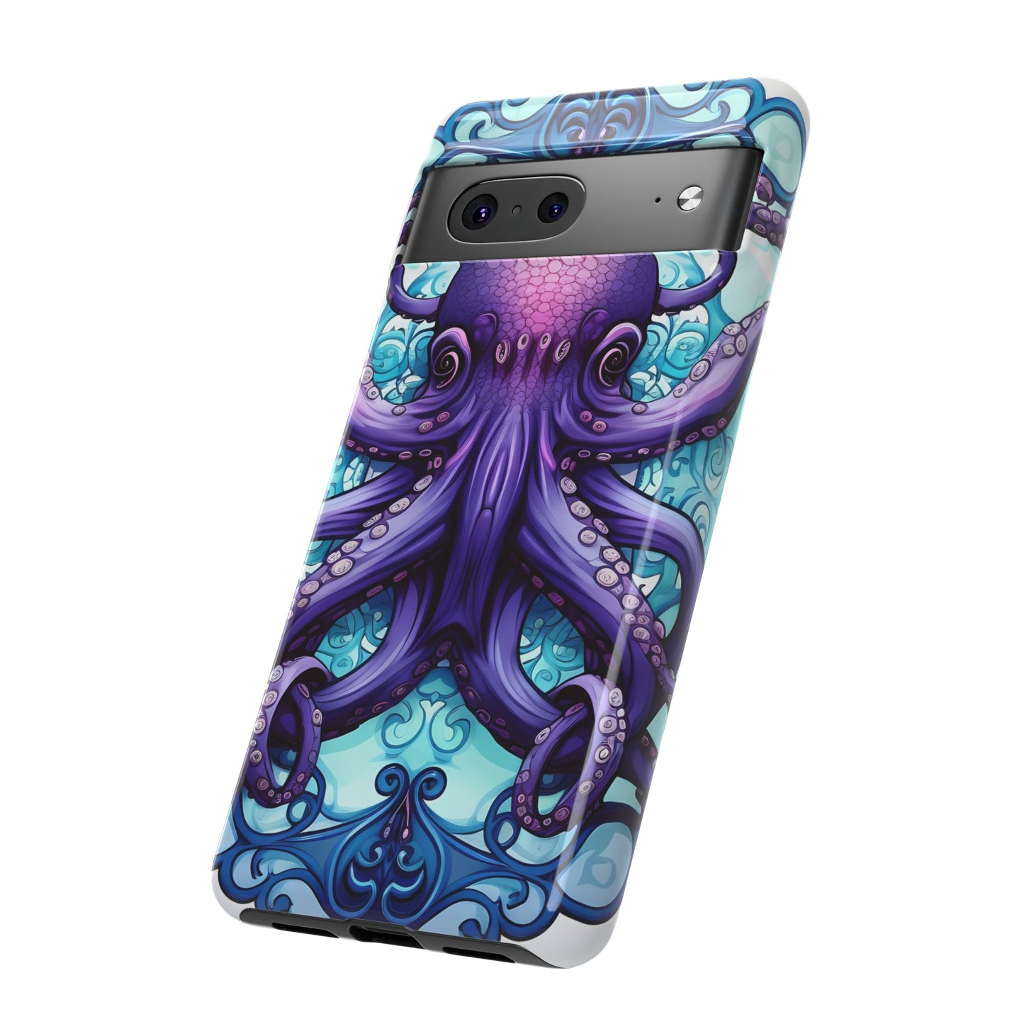 Aqua Blue & Purple Octopus Tough Phone Case | Art Nouveau Mandala Design | Device Protection for iPhone, Samsung Galaxy & Google Pixel
