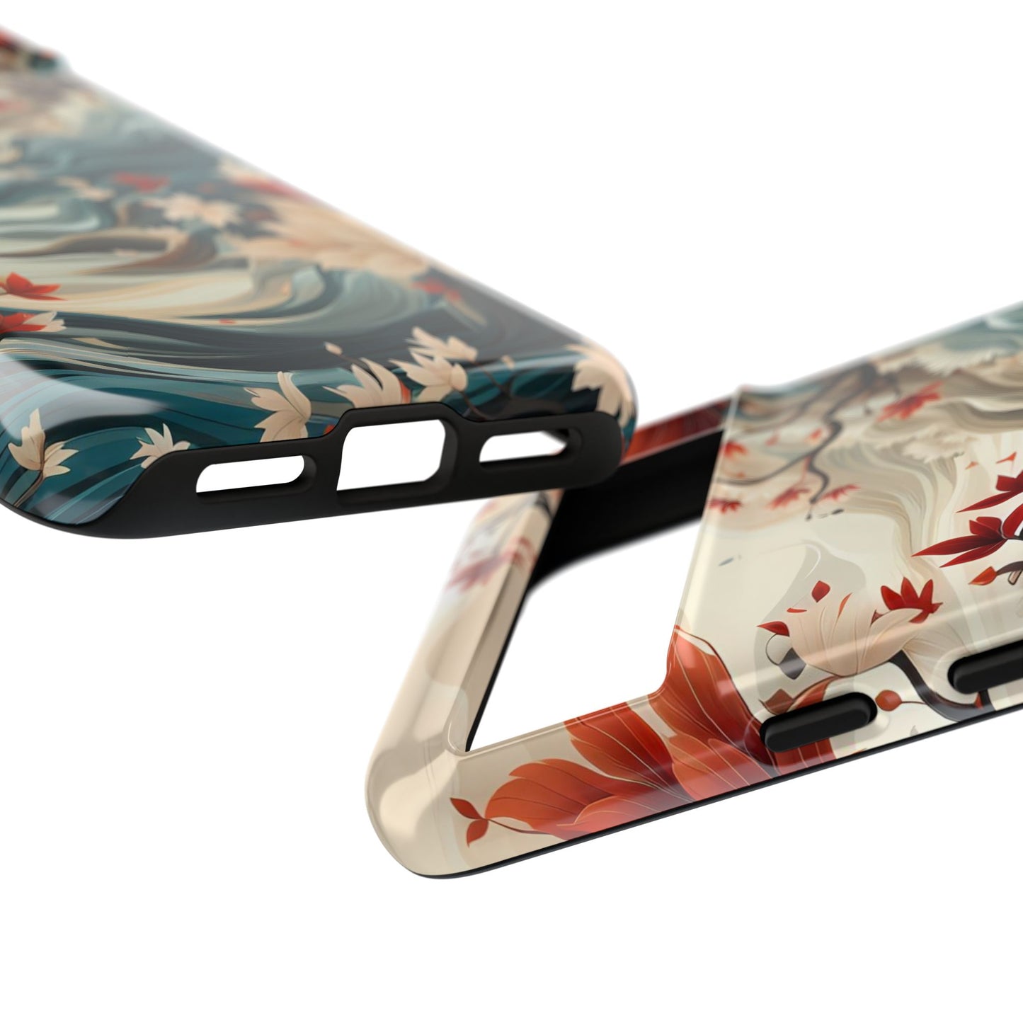 Americana Yuzen Waterfall Floral Phone Case – Artistic Double-Layer Protection for iPhone, Samsung Galaxy, and Google Pixel