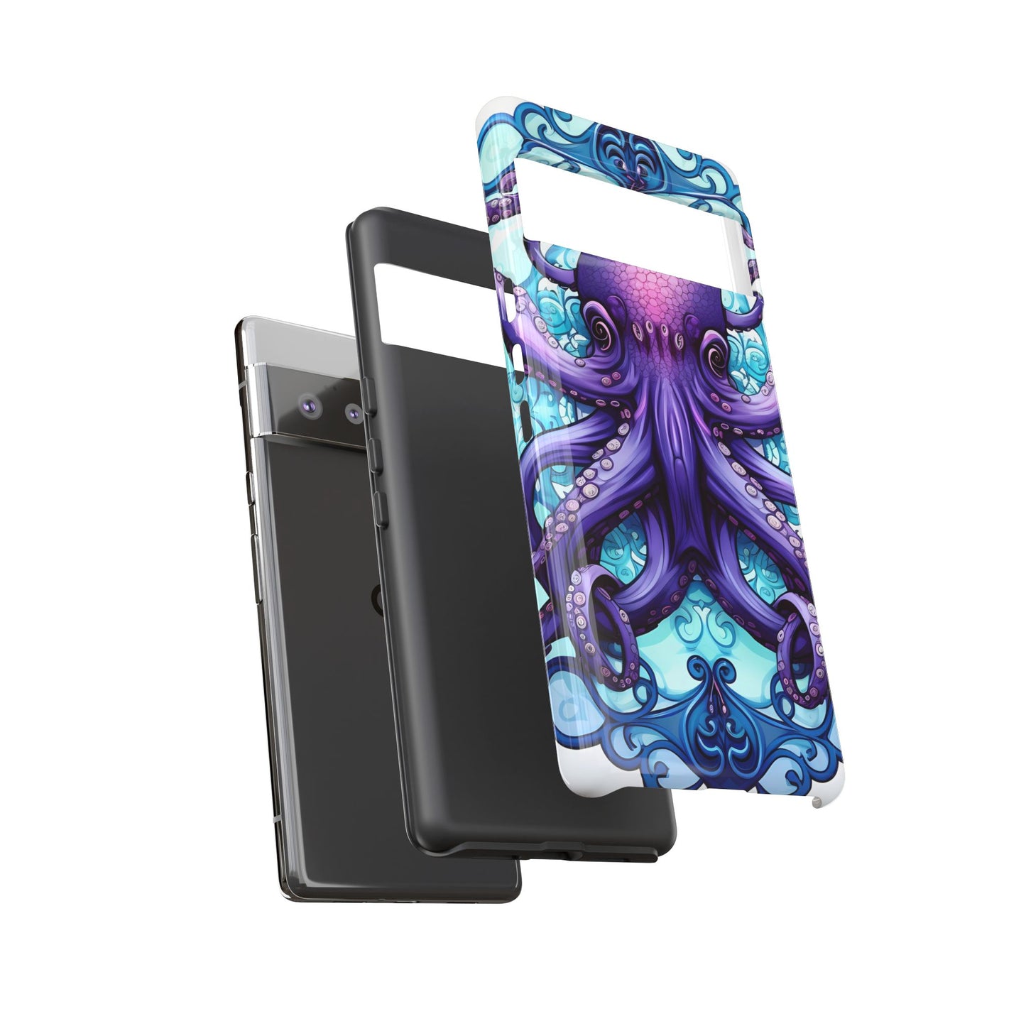 Aqua Blue & Purple Octopus Tough Phone Case | Art Nouveau Mandala Design | Device Protection for iPhone, Samsung Galaxy & Google Pixel