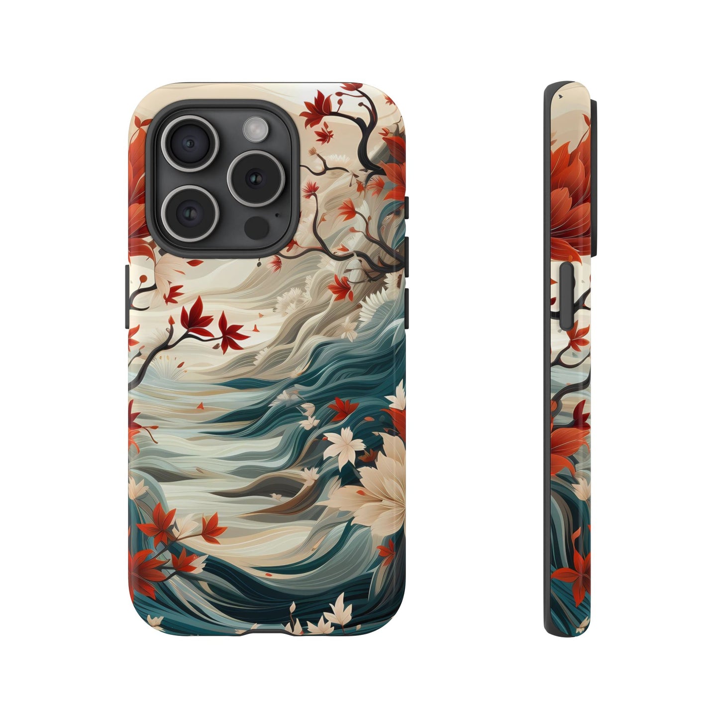 Americana Yuzen Waterfall Floral Phone Case – Artistic Double-Layer Protection for iPhone, Samsung Galaxy, and Google Pixel