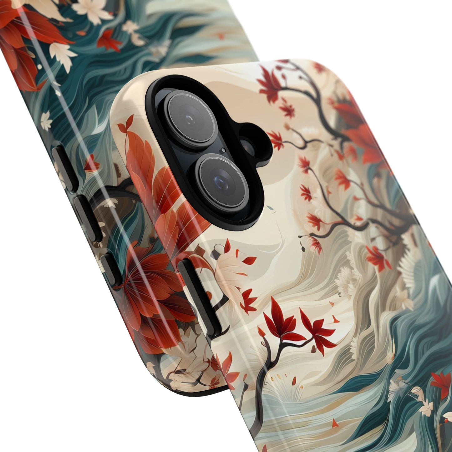 Americana Yuzen Waterfall Floral Phone Case – Artistic Double-Layer Protection for iPhone, Samsung Galaxy, and Google Pixel