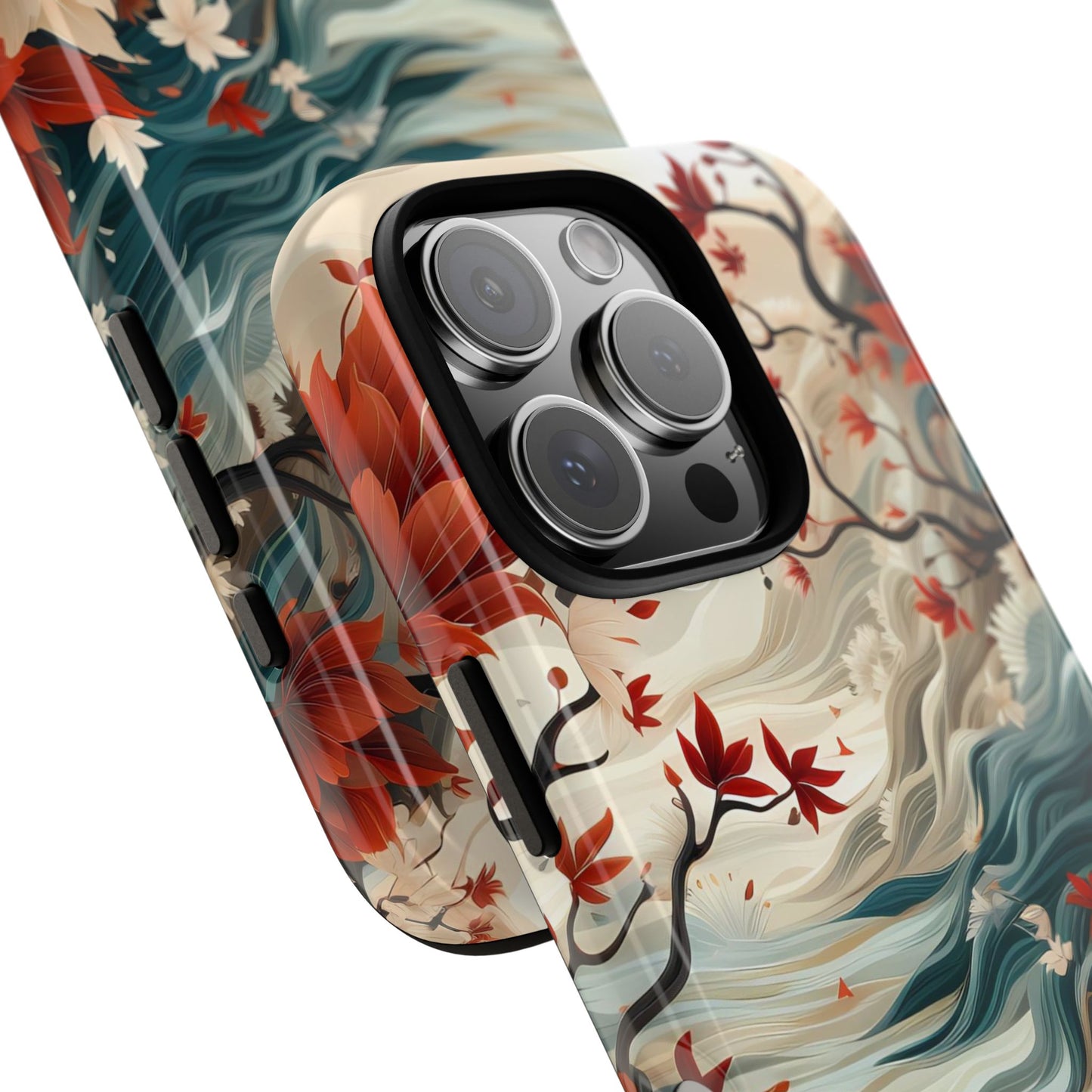 Americana Yuzen Waterfall Floral Phone Case – Artistic Double-Layer Protection for iPhone, Samsung Galaxy, and Google Pixel