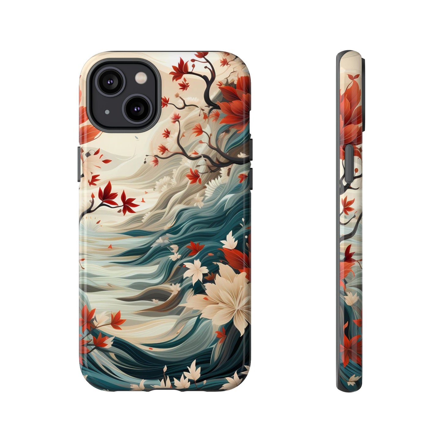 Americana Yuzen Waterfall Floral Phone Case – Artistic Double-Layer Protection for iPhone, Samsung Galaxy, and Google Pixel
