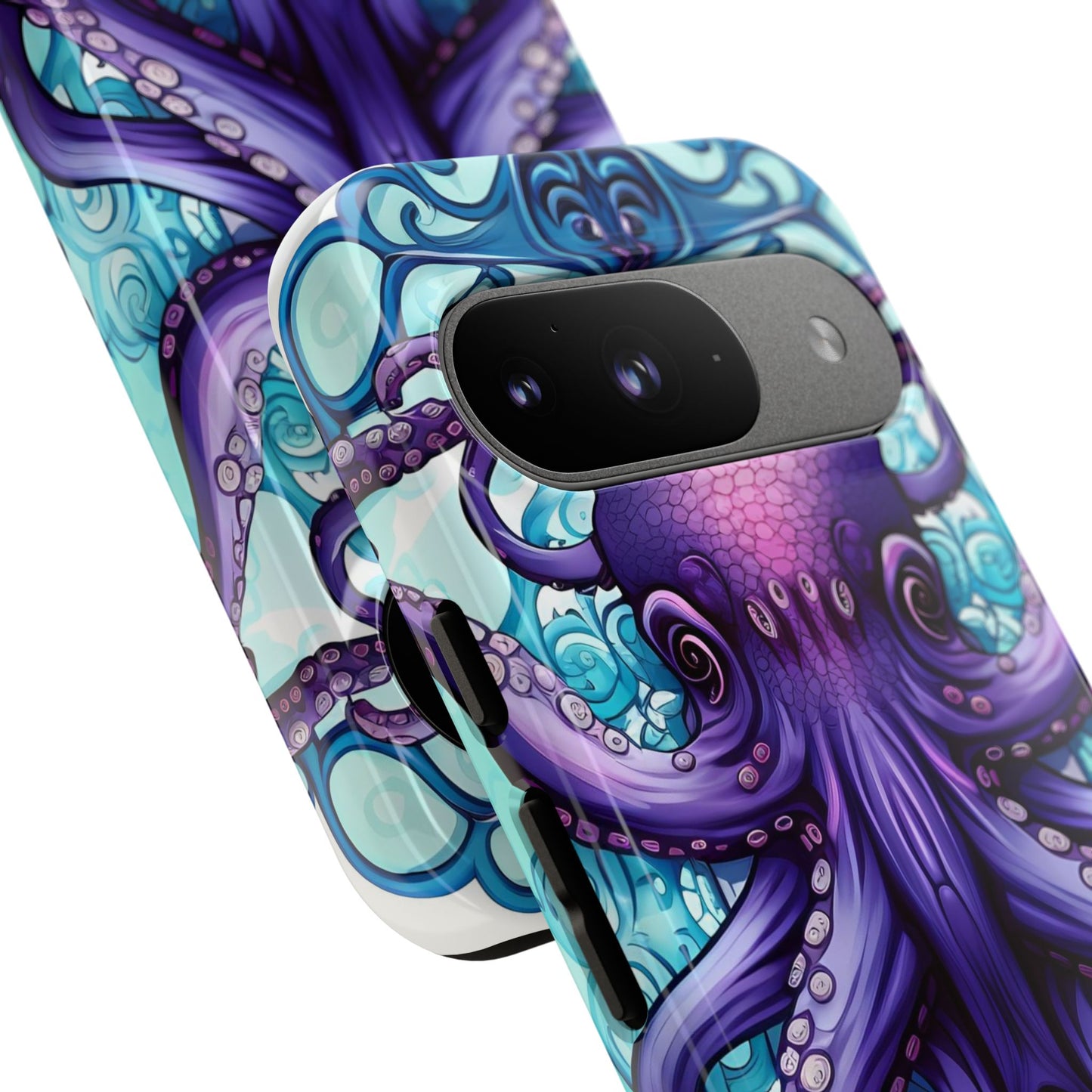 Aqua Blue & Purple Octopus Tough Phone Case | Art Nouveau Mandala Design | Device Protection for iPhone, Samsung Galaxy & Google Pixel