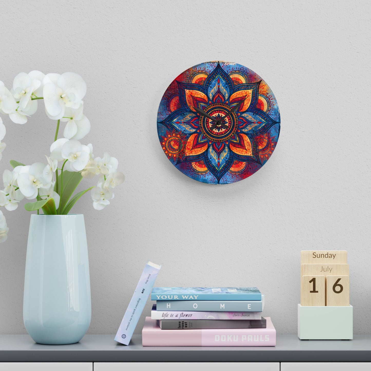 Mandala Acrylic Wall Clock – Colorful Boho Home Decor