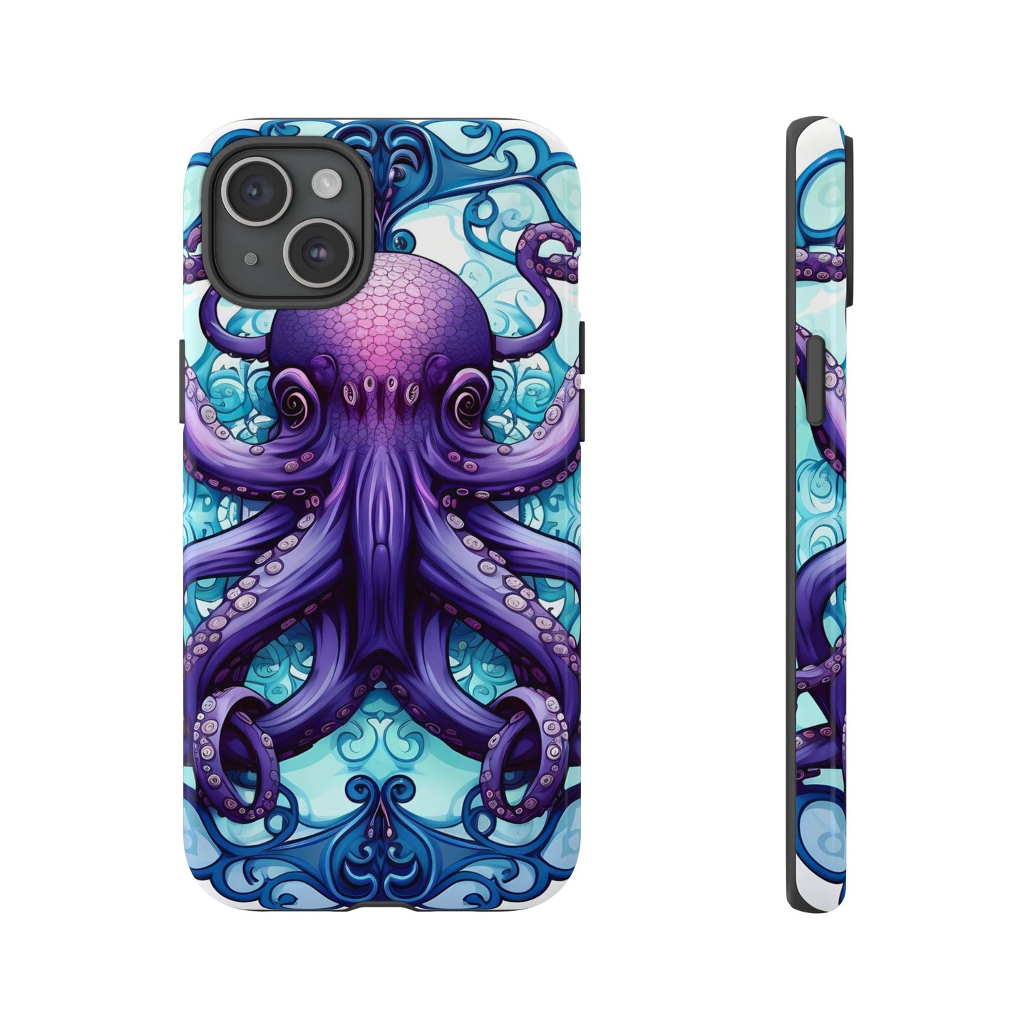 Aqua Blue & Purple Octopus Tough Phone Case | Art Nouveau Mandala Design | Device Protection for iPhone, Samsung Galaxy & Google Pixel