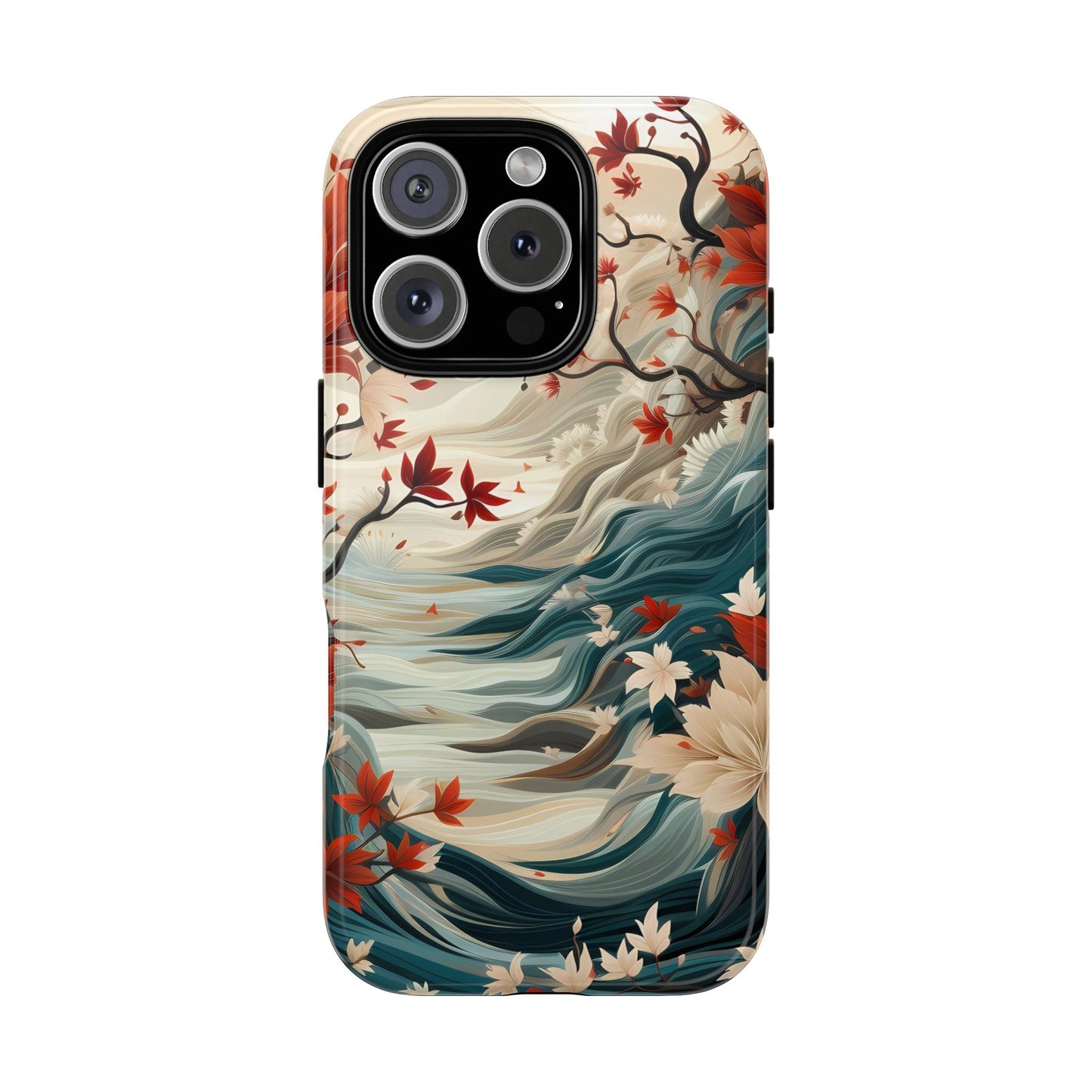Americana Yuzen Waterfall Floral Phone Case – Artistic Double-Layer Protection for iPhone, Samsung Galaxy, and Google Pixel