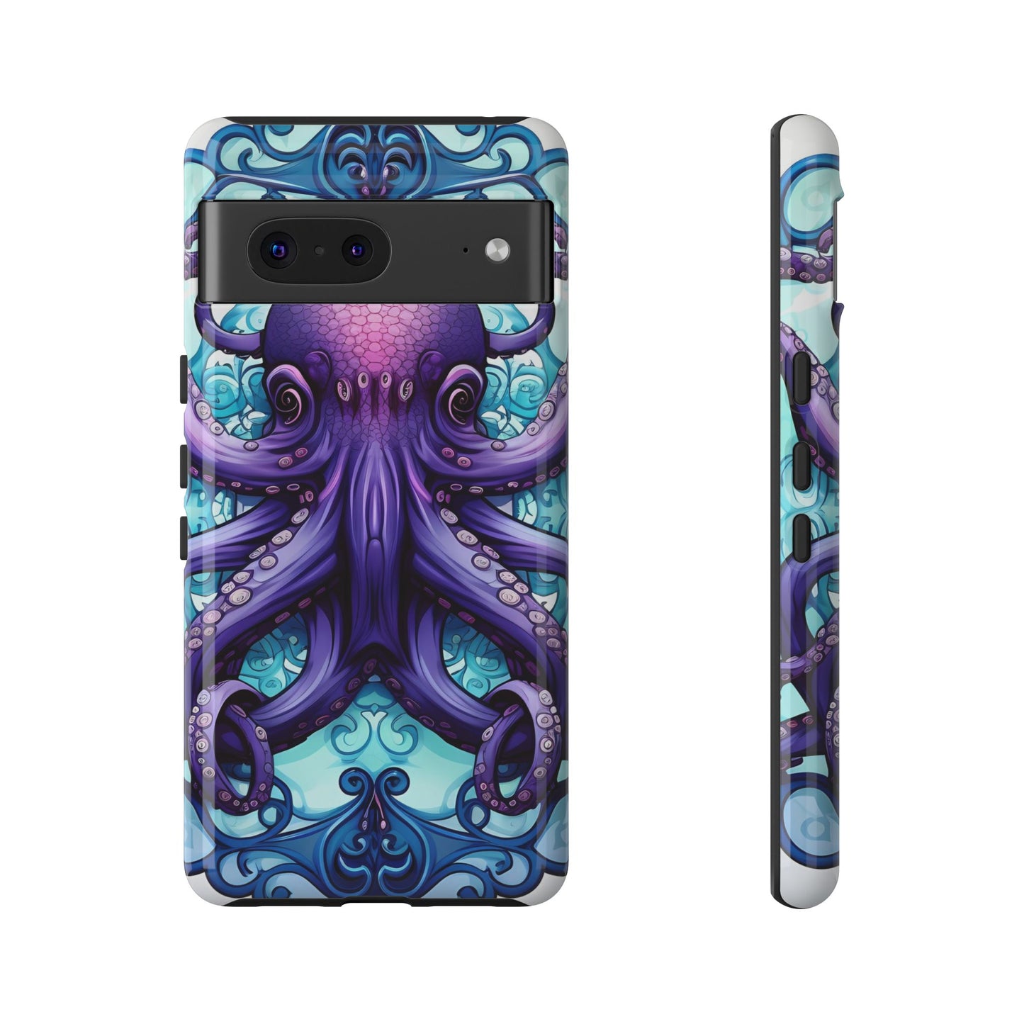 Aqua Blue & Purple Octopus Tough Phone Case | Art Nouveau Mandala Design | Device Protection for iPhone, Samsung Galaxy & Google Pixel
