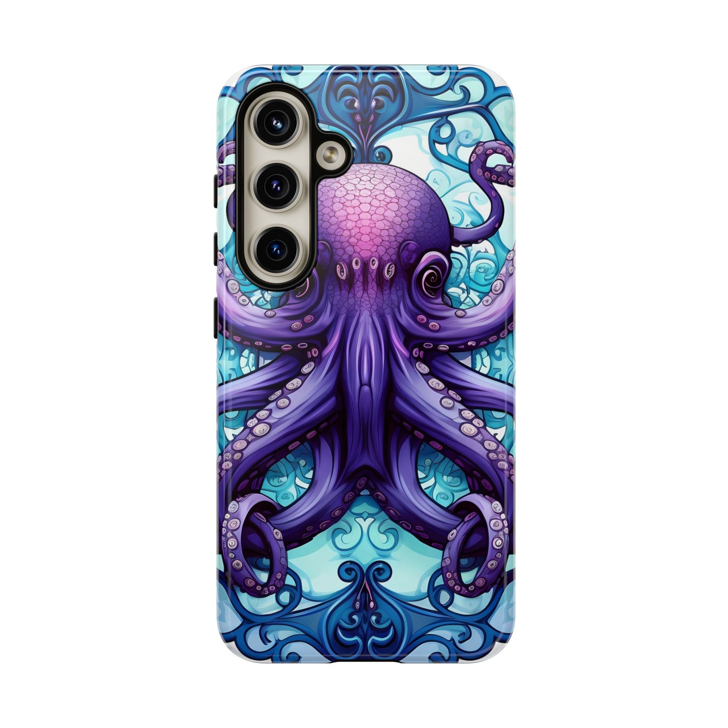 Aqua Blue & Purple Octopus Tough Phone Case | Art Nouveau Mandala Design | Device Protection for iPhone, Samsung Galaxy & Google Pixel