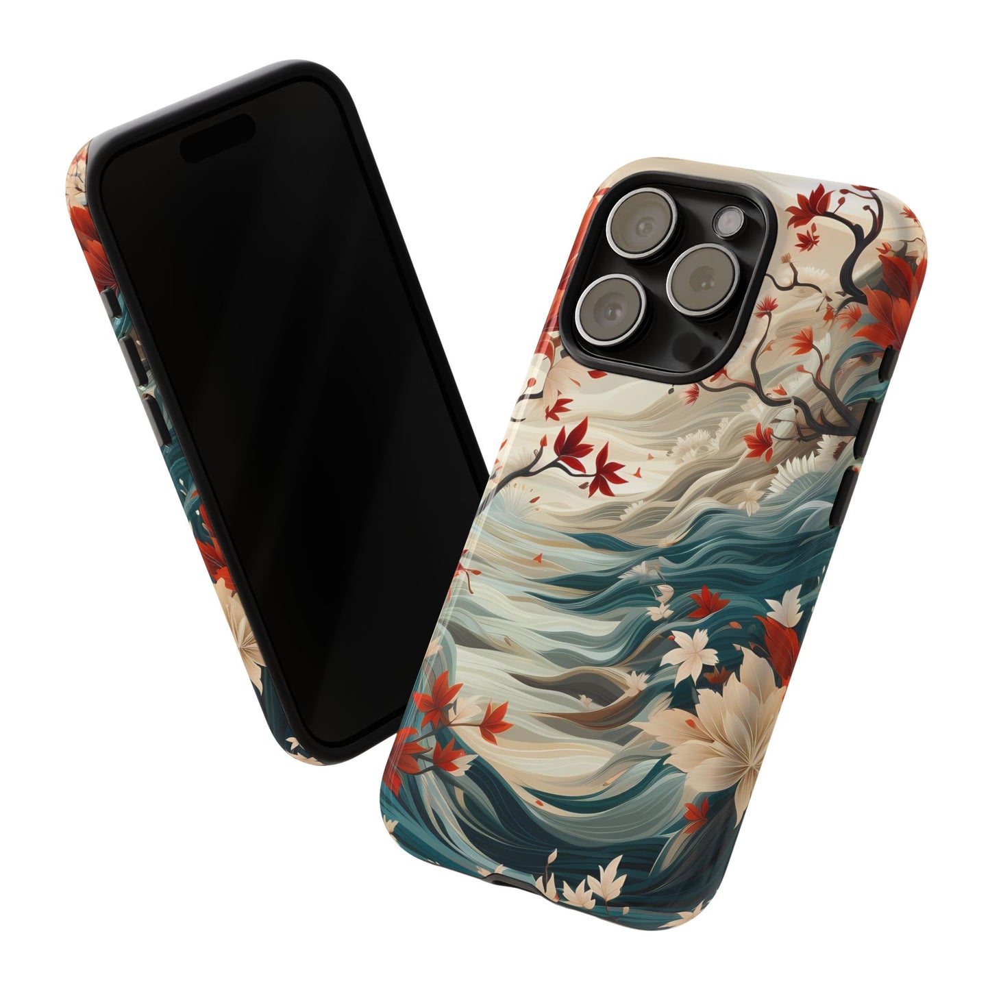 Americana Yuzen Waterfall Floral Phone Case – Artistic Double-Layer Protection for iPhone, Samsung Galaxy, and Google Pixel