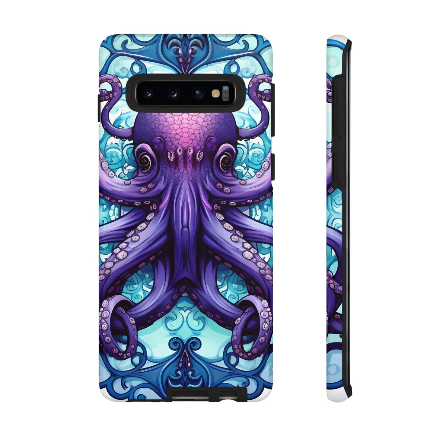 Aqua Blue & Purple Octopus Tough Phone Case | Art Nouveau Mandala Design | Device Protection for iPhone, Samsung Galaxy & Google Pixel