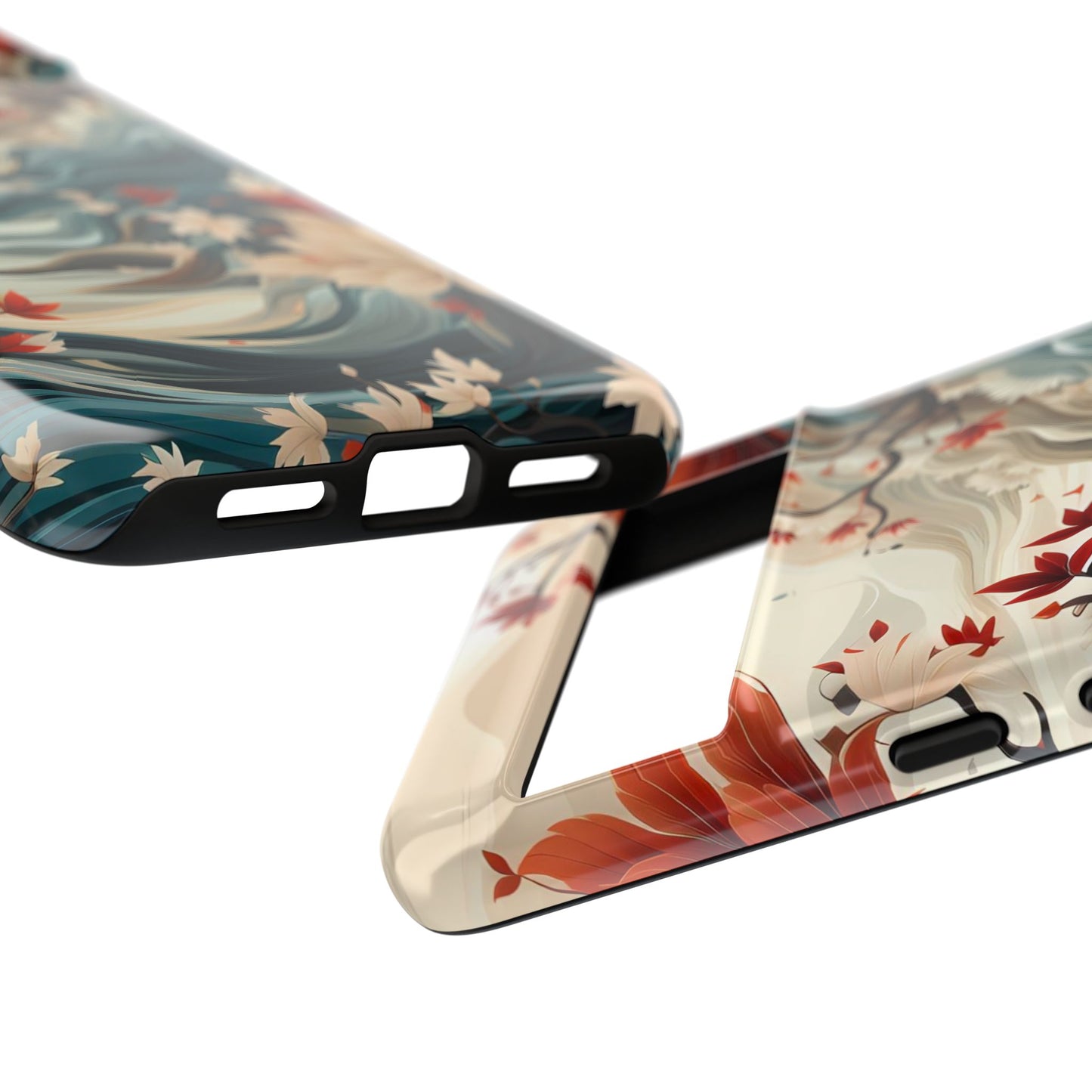 Americana Yuzen Waterfall Floral Phone Case – Artistic Double-Layer Protection for iPhone, Samsung Galaxy, and Google Pixel
