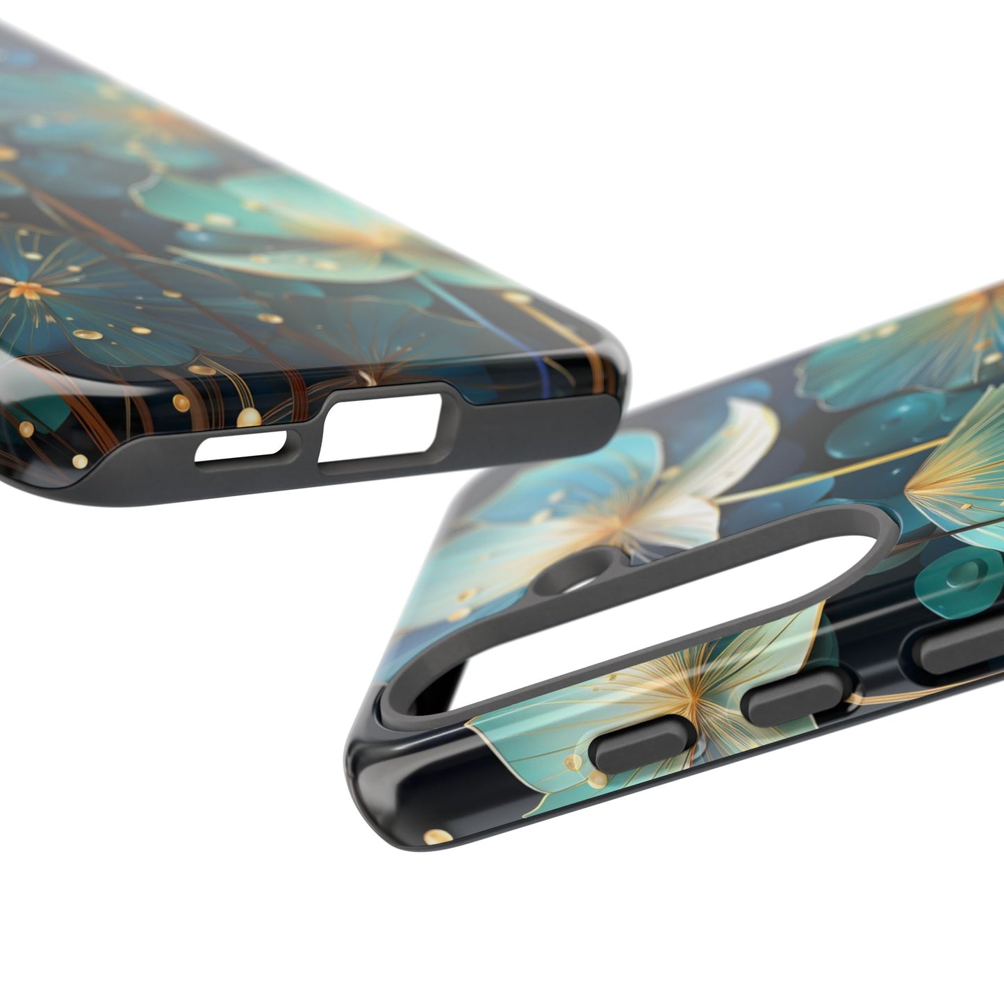 Teal Floral Tough Phone Case — Protective Botanical iPhone Cover