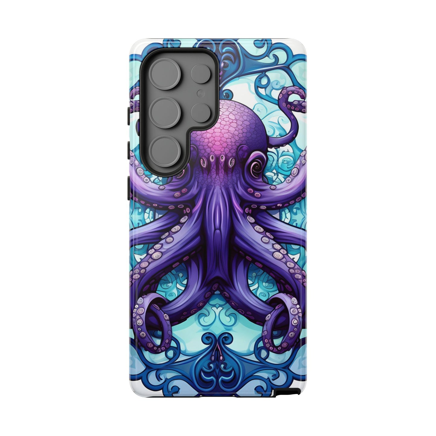 Aqua Blue & Purple Octopus Tough Phone Case | Art Nouveau Mandala Design | Device Protection for iPhone, Samsung Galaxy & Google Pixel