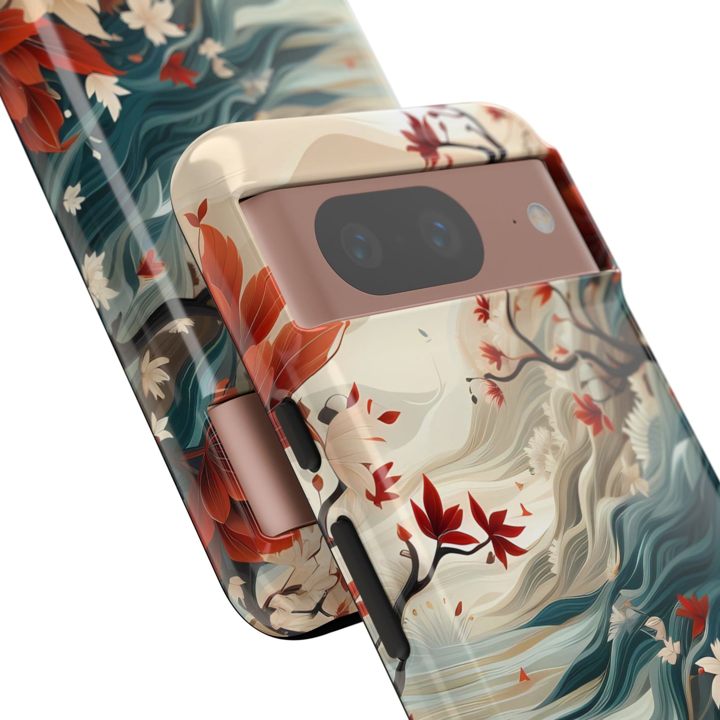 Americana Yuzen Waterfall Floral Phone Case – Artistic Double-Layer Protection for iPhone, Samsung Galaxy, and Google Pixel
