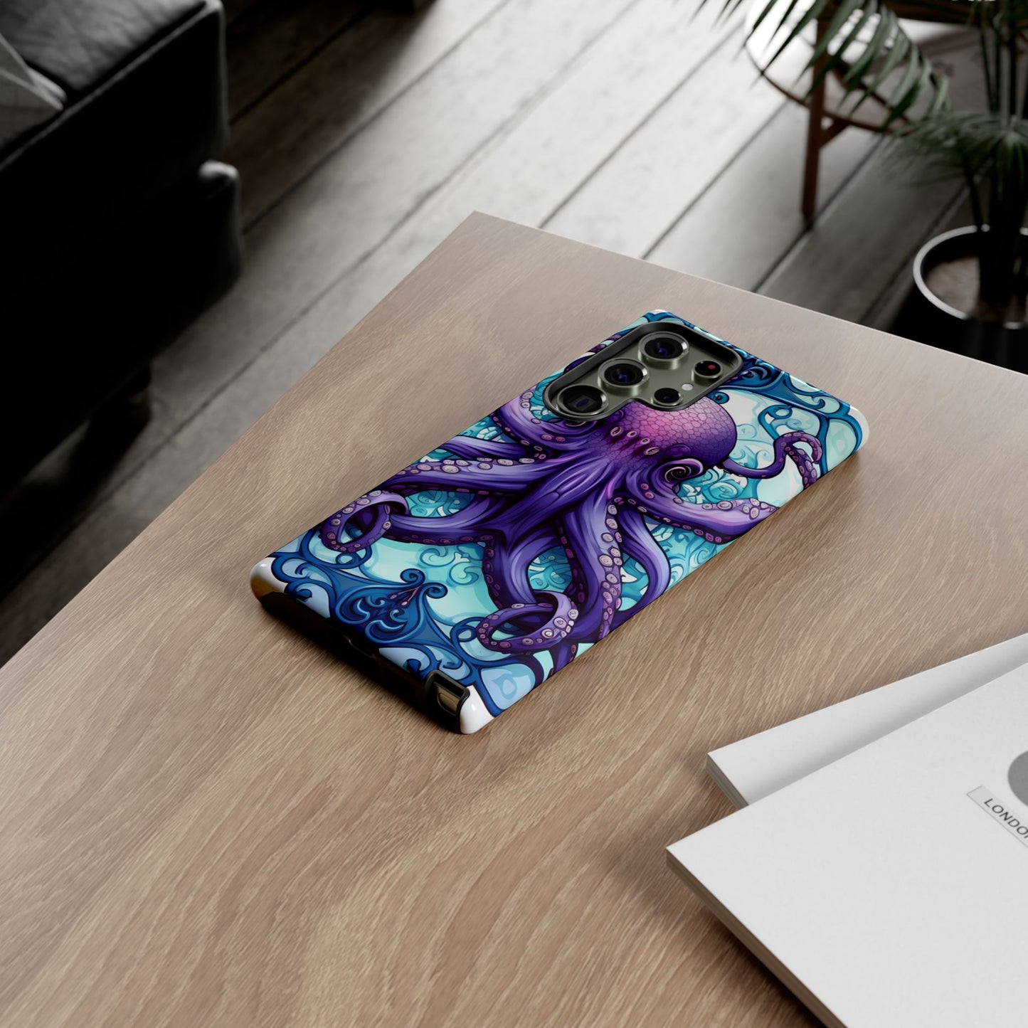 Aqua Blue & Purple Octopus Tough Phone Case | Art Nouveau Mandala Design | Device Protection for iPhone, Samsung Galaxy & Google Pixel