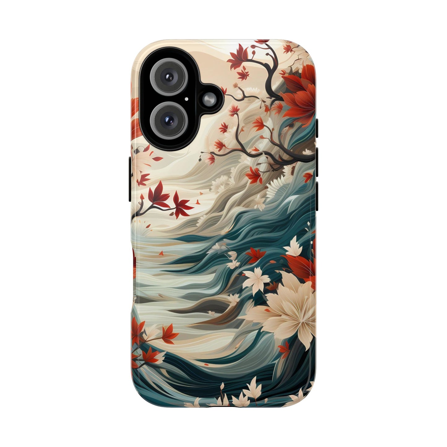 Americana Yuzen Waterfall Floral Phone Case – Artistic Double-Layer Protection for iPhone, Samsung Galaxy, and Google Pixel
