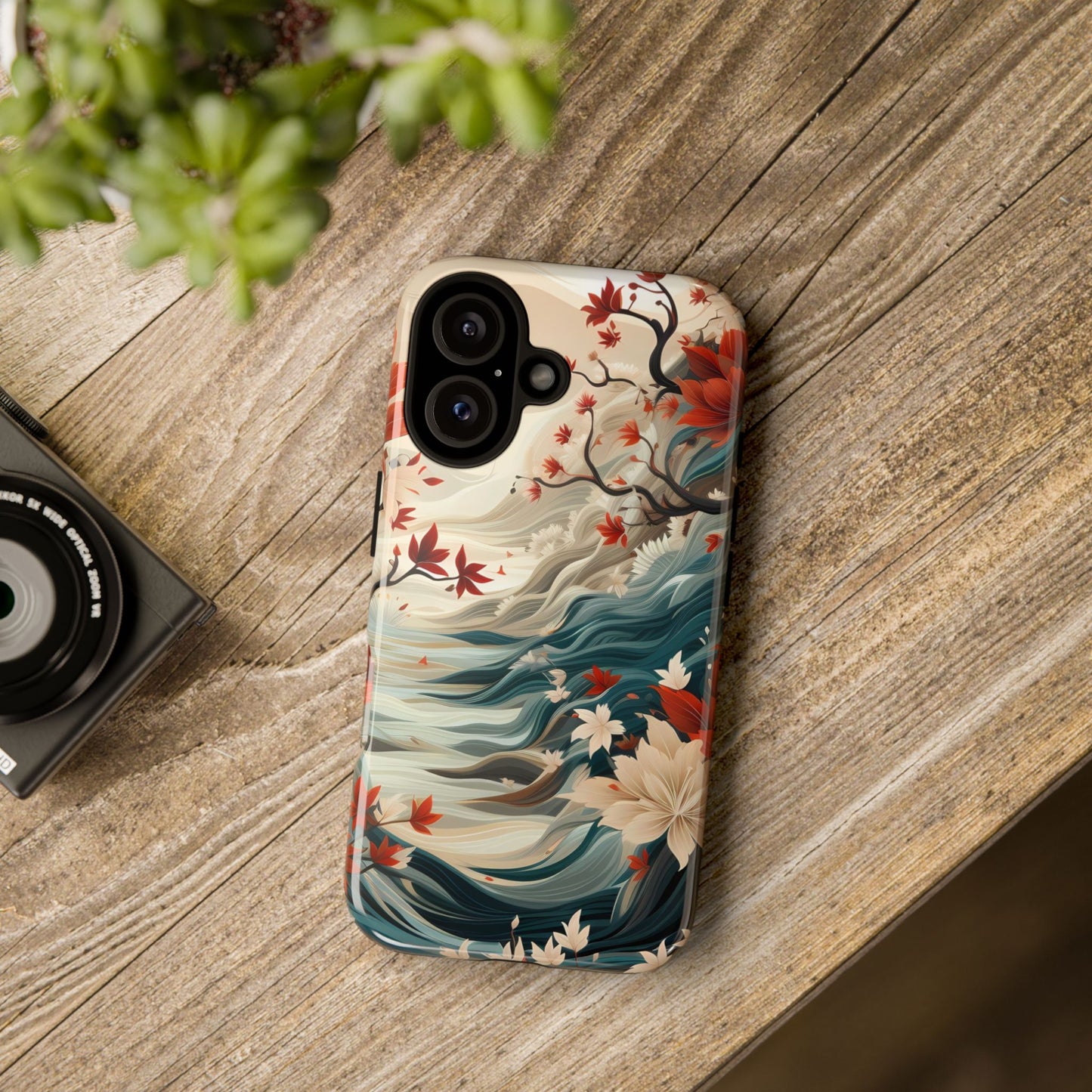 Americana Yuzen Waterfall Floral Phone Case – Artistic Double-Layer Protection for iPhone, Samsung Galaxy, and Google Pixel