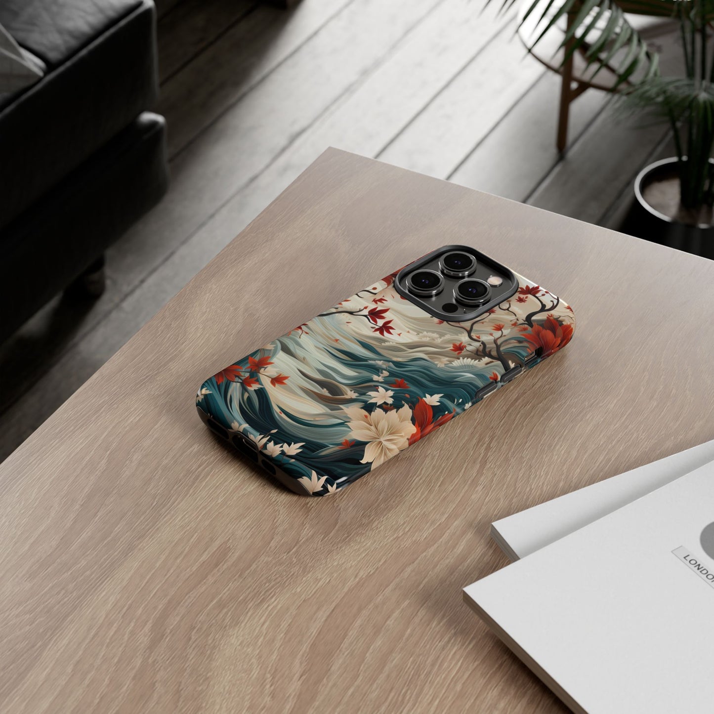Americana Yuzen Waterfall Floral Phone Case – Artistic Double-Layer Protection for iPhone, Samsung Galaxy, and Google Pixel