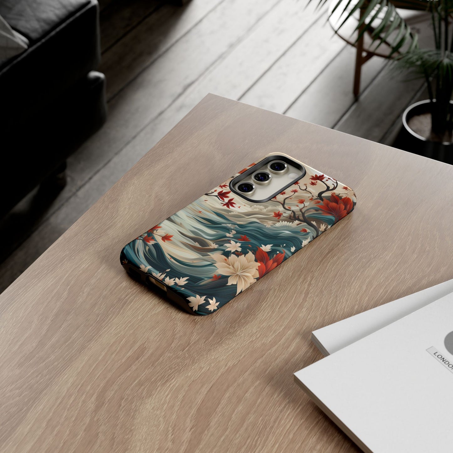 Americana Yuzen Waterfall Floral Phone Case – Artistic Double-Layer Protection for iPhone, Samsung Galaxy, and Google Pixel