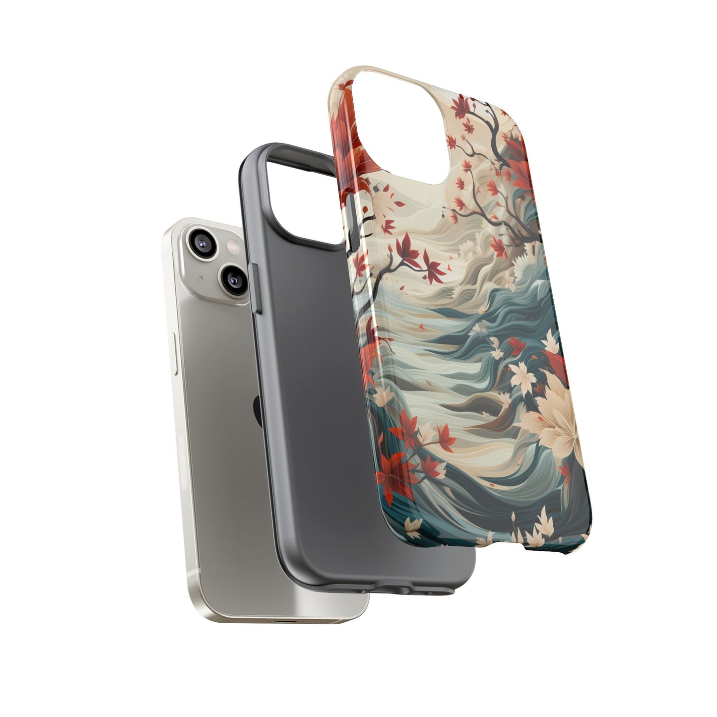 Americana Yuzen Waterfall Floral Phone Case – Artistic Double-Layer Protection for iPhone, Samsung Galaxy, and Google Pixel