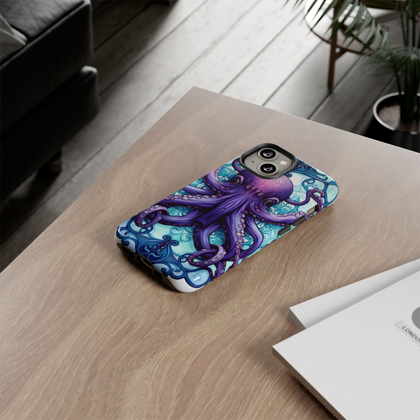 Aqua Blue & Purple Octopus Tough Phone Case | Art Nouveau Mandala Design | Device Protection for iPhone, Samsung Galaxy & Google Pixel