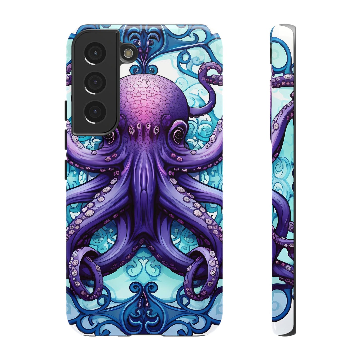 Aqua Blue & Purple Octopus Tough Phone Case | Art Nouveau Mandala Design | Device Protection for iPhone, Samsung Galaxy & Google Pixel