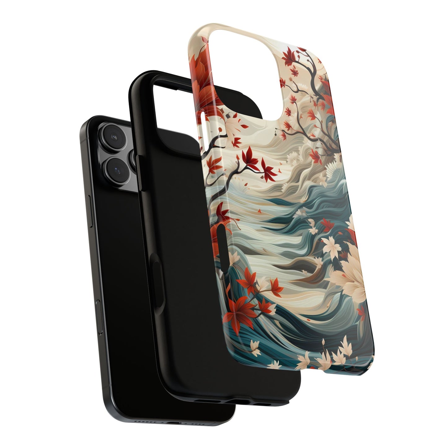 Americana Yuzen Waterfall Floral Phone Case – Artistic Double-Layer Protection for iPhone, Samsung Galaxy, and Google Pixel