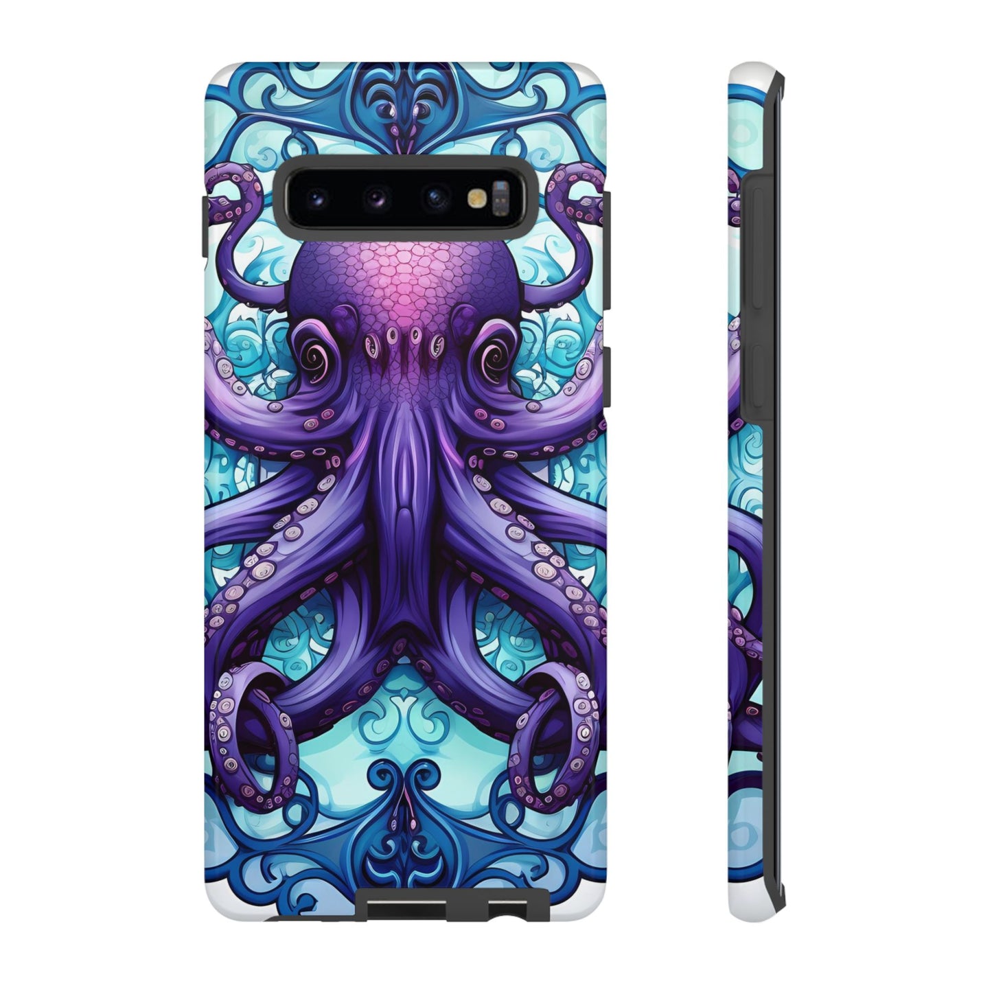 Aqua Blue & Purple Octopus Tough Phone Case | Art Nouveau Mandala Design | Device Protection for iPhone, Samsung Galaxy & Google Pixel
