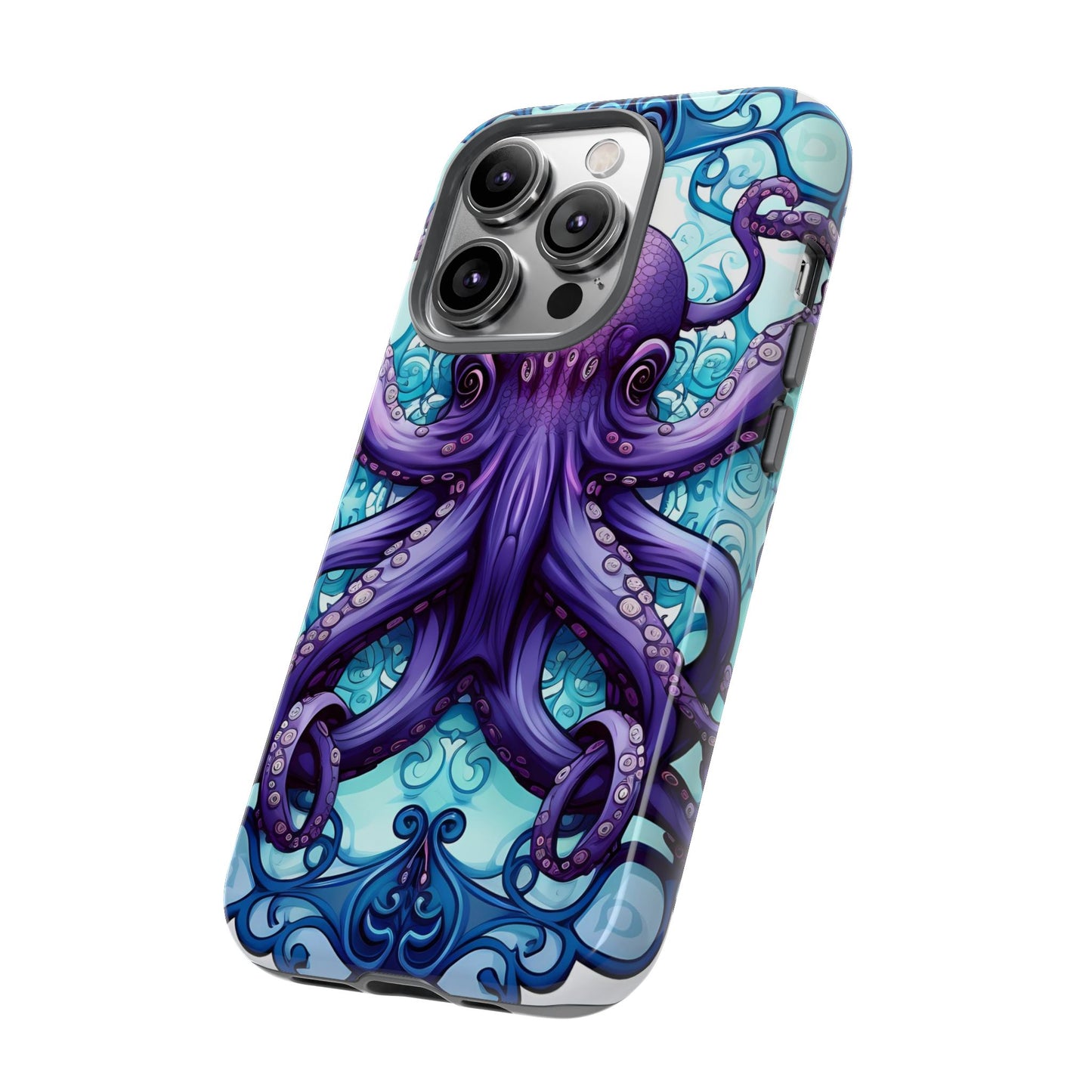 Aqua Blue & Purple Octopus Tough Phone Case | Art Nouveau Mandala Design | Device Protection for iPhone, Samsung Galaxy & Google Pixel