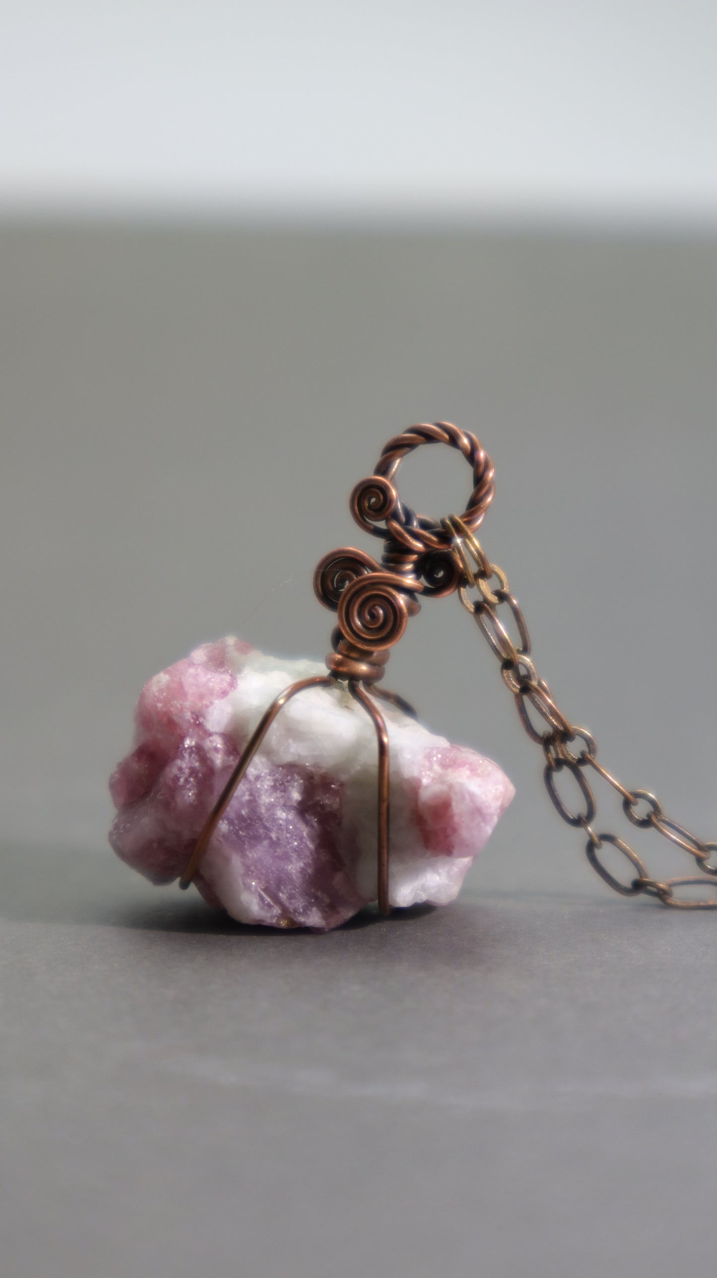 Pink Tourmaline Pendant Necklace, Raw Rubellite Crystal in Albite, Wire Wrapped Copper Jewelry