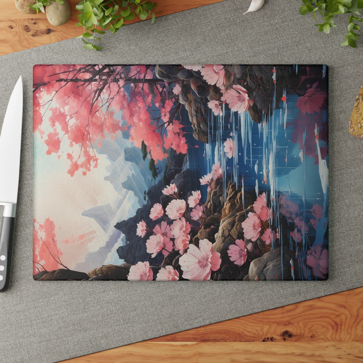 Peaceful River Cutting Board – Zen Garden-Inspired Kitchen Art - Large 11 x 15 inches