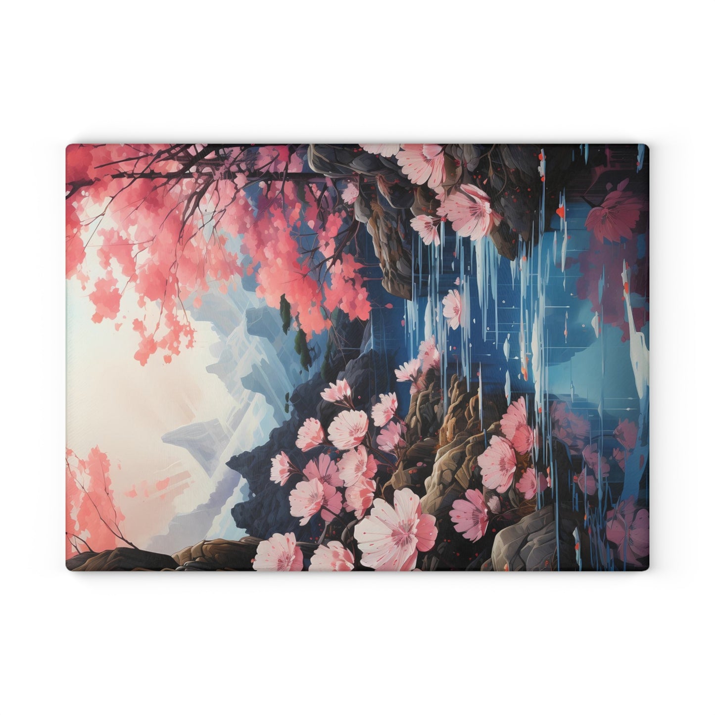 Cherry Blossom Glass Cutting Board – Japanese Sakura Kitchen Decor - Large 11 x 15 inches