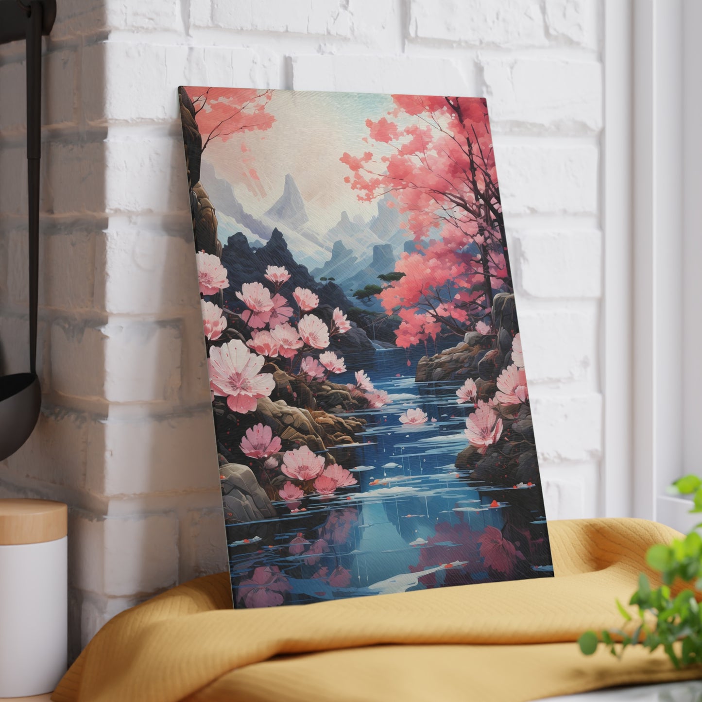 Cherry Blossom Glass Cutting Board – Japanese Sakura Kitchen Decor - Small 8 x 11 inches