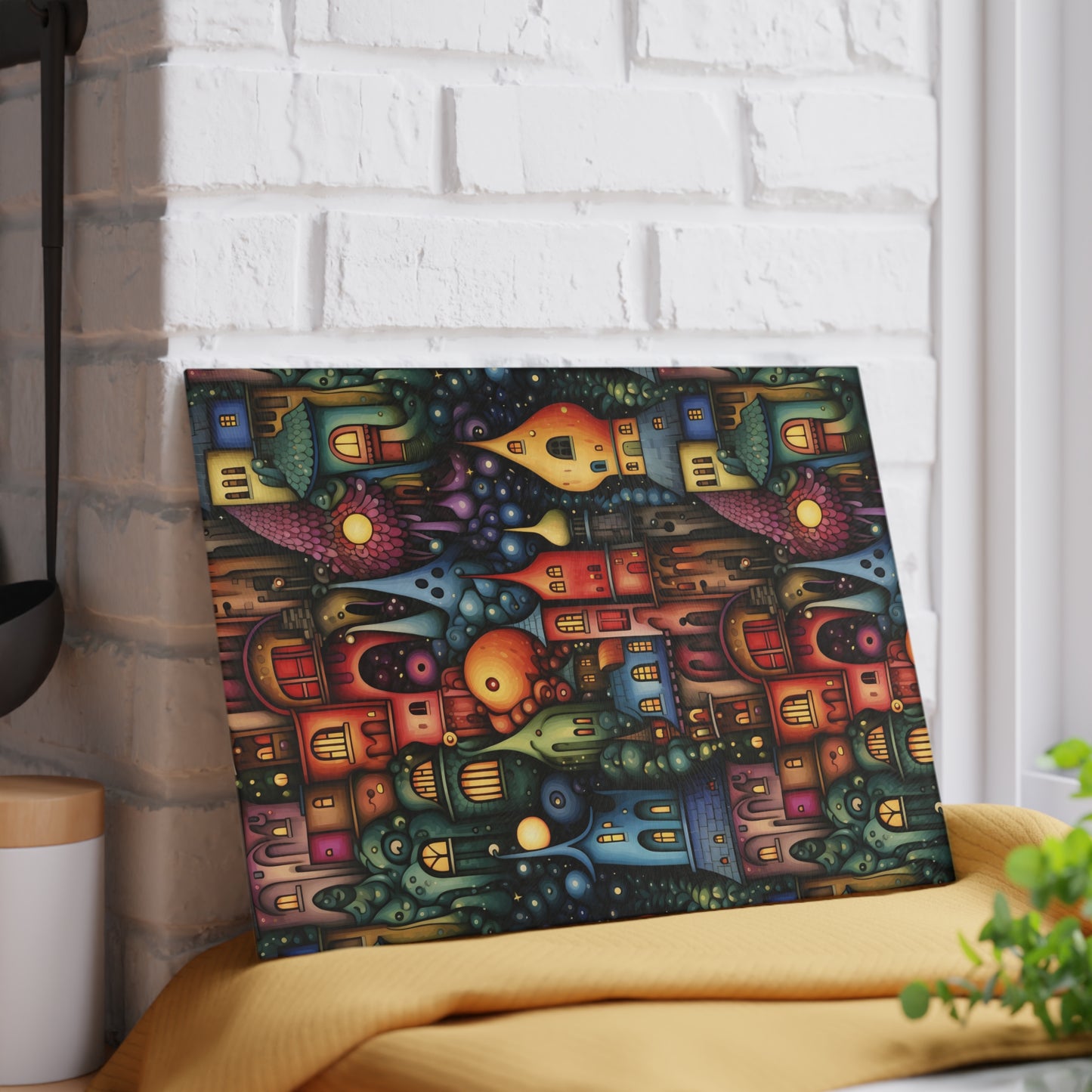 Fantasy World Glass Cutting Board – Vibrant and Playful Home Accent - small is 8 x 11 inches