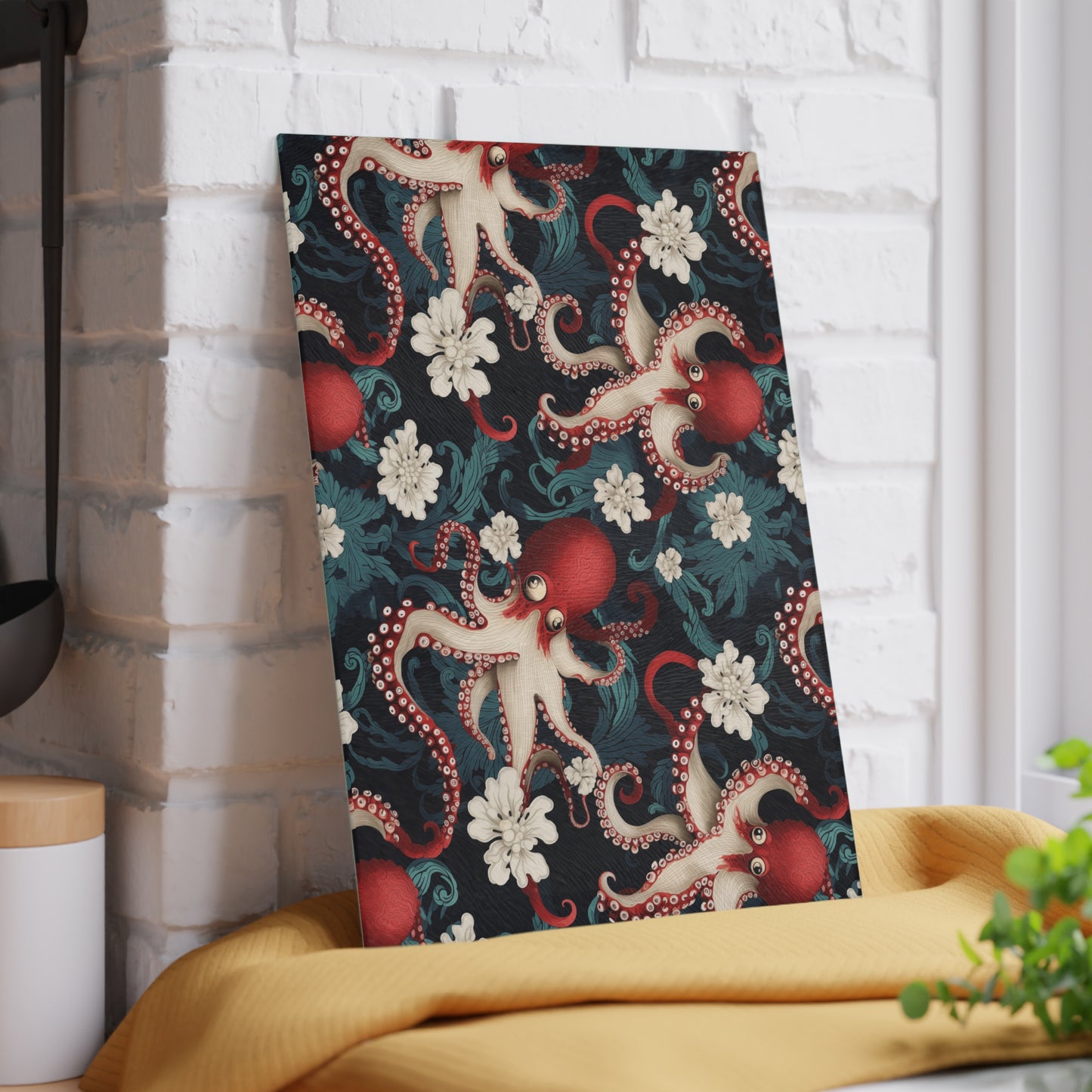 Unique octopus kitchen art – tempered glass chopping board.