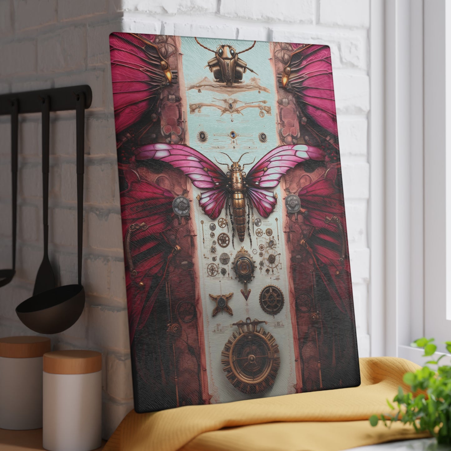 Victorian-Style Cicada Glass Cutting Board – Elegant & Functional - Large size is 11 x 15 inches.