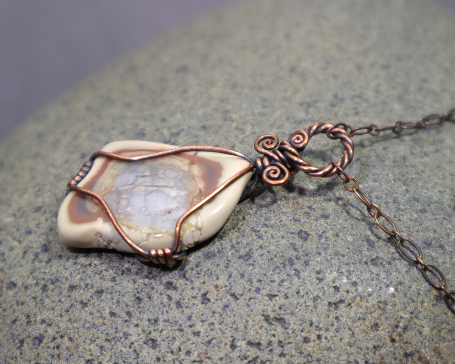 Handmade artisan Polychrome Jasper jewelry with adjustable antiqued copper chain