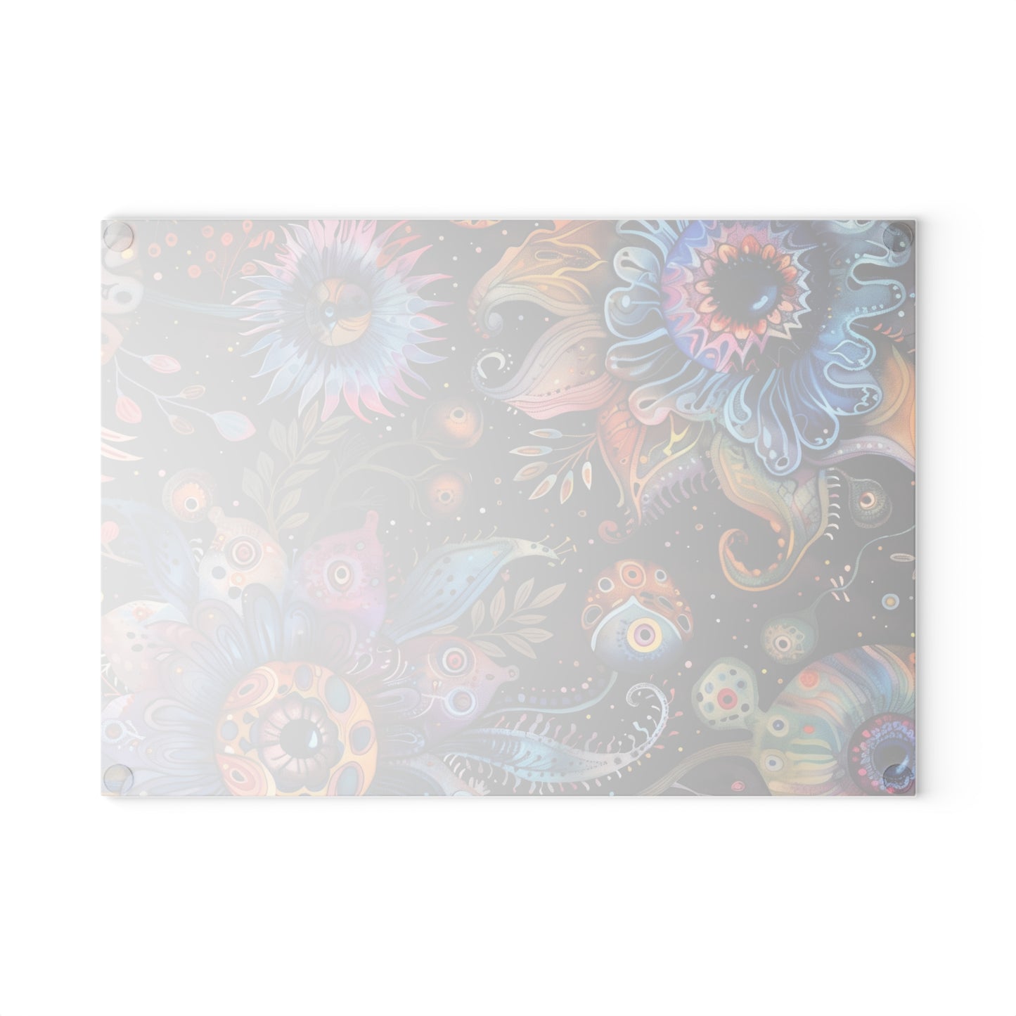 Serving Board with Surreal Eyeball Flowers – Unique Kitchen Gift - Back-side of Size Small - 8" x 11"
