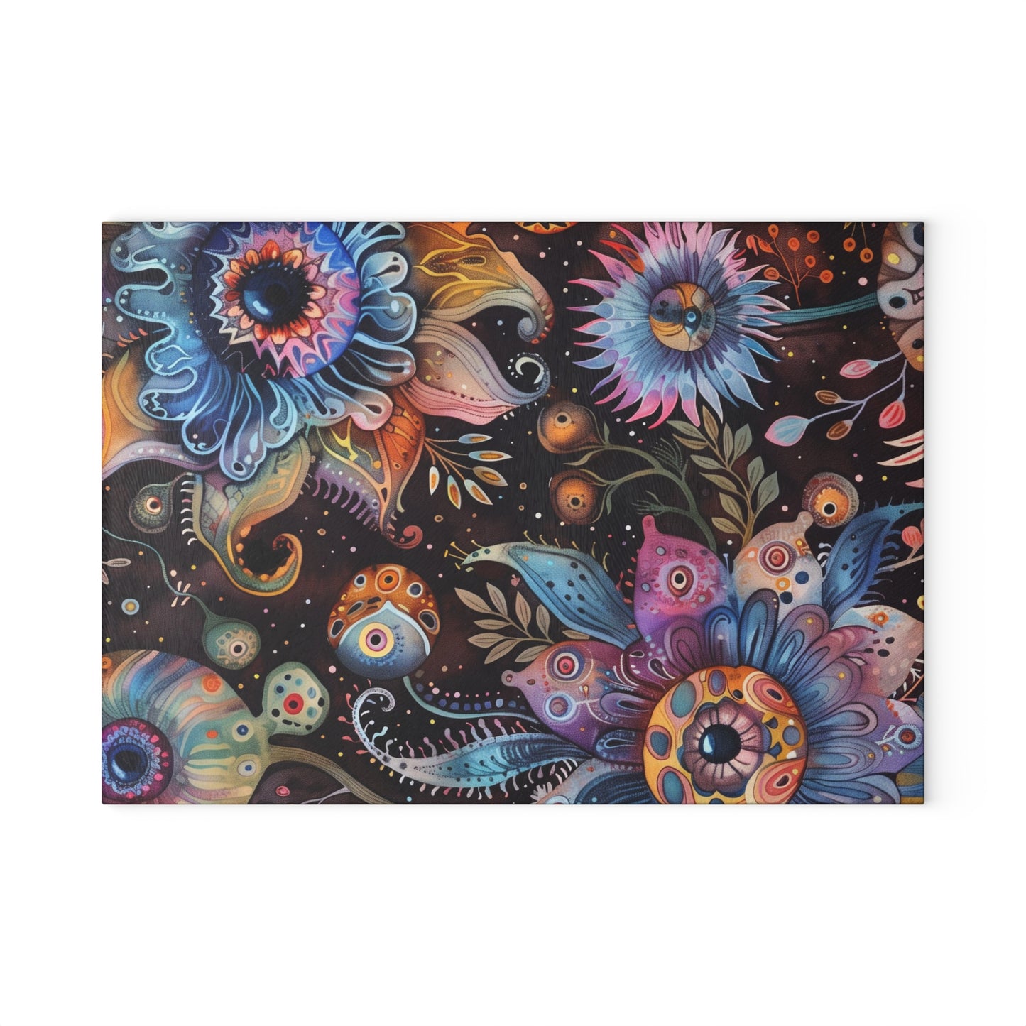 Whimsical Glass Chopping Board – Colorful Dreamlike Kitchenware - Small 8" x 11"