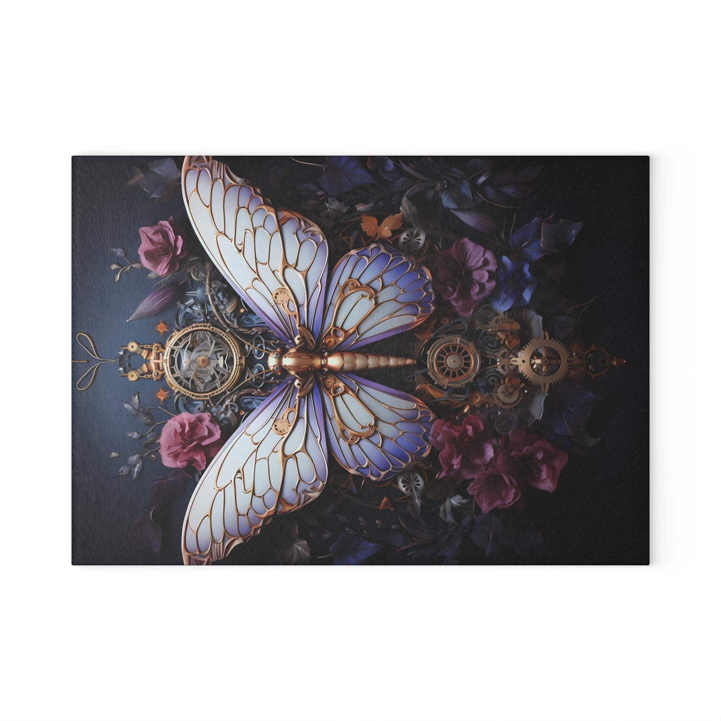 Elegant Gothic Butterfly Cutting Board – Dark Academia Kitchen Decor with lavender and purple accents - Small 8 x 11 Inches