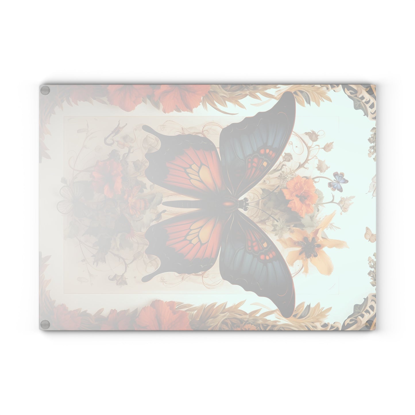 Back of Ornate Butterfly Cutting Board showing non-slip rubber feet – Elegant Vintage Kitchenware - Large 11 x 15 inches