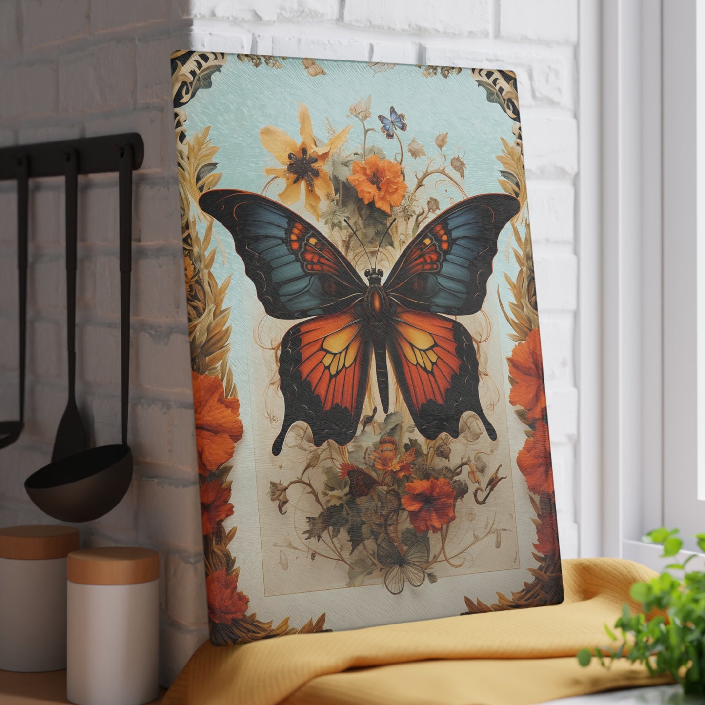 Ornate Butterfly Cutting Board – Elegant Vintage Kitchenware -Large 11 x 15 inches