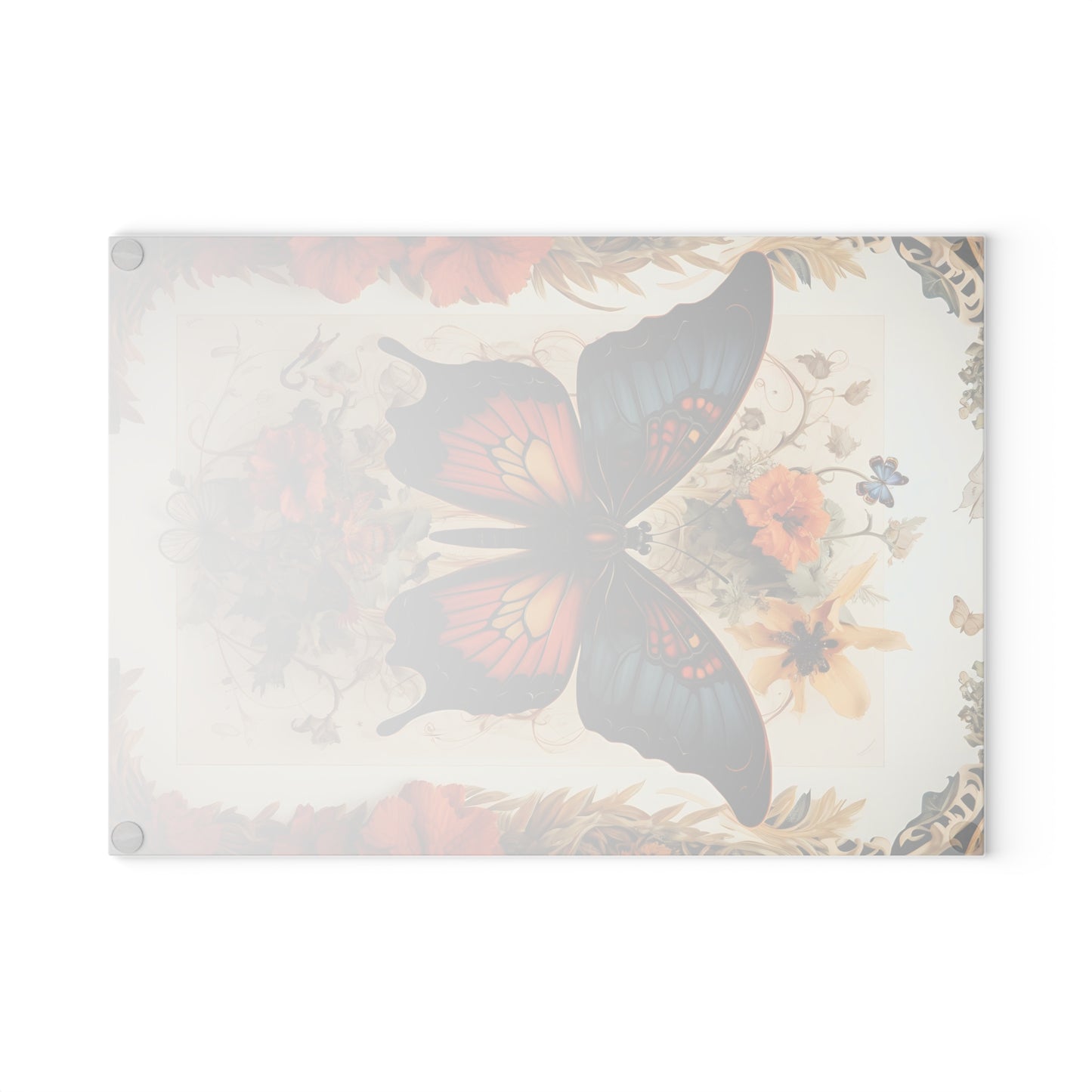 Back of Butterfly & Botanical Serving Board showing non-slip rubber feet – Rustic Chic Home Accent - Small: 8 x 11 inches